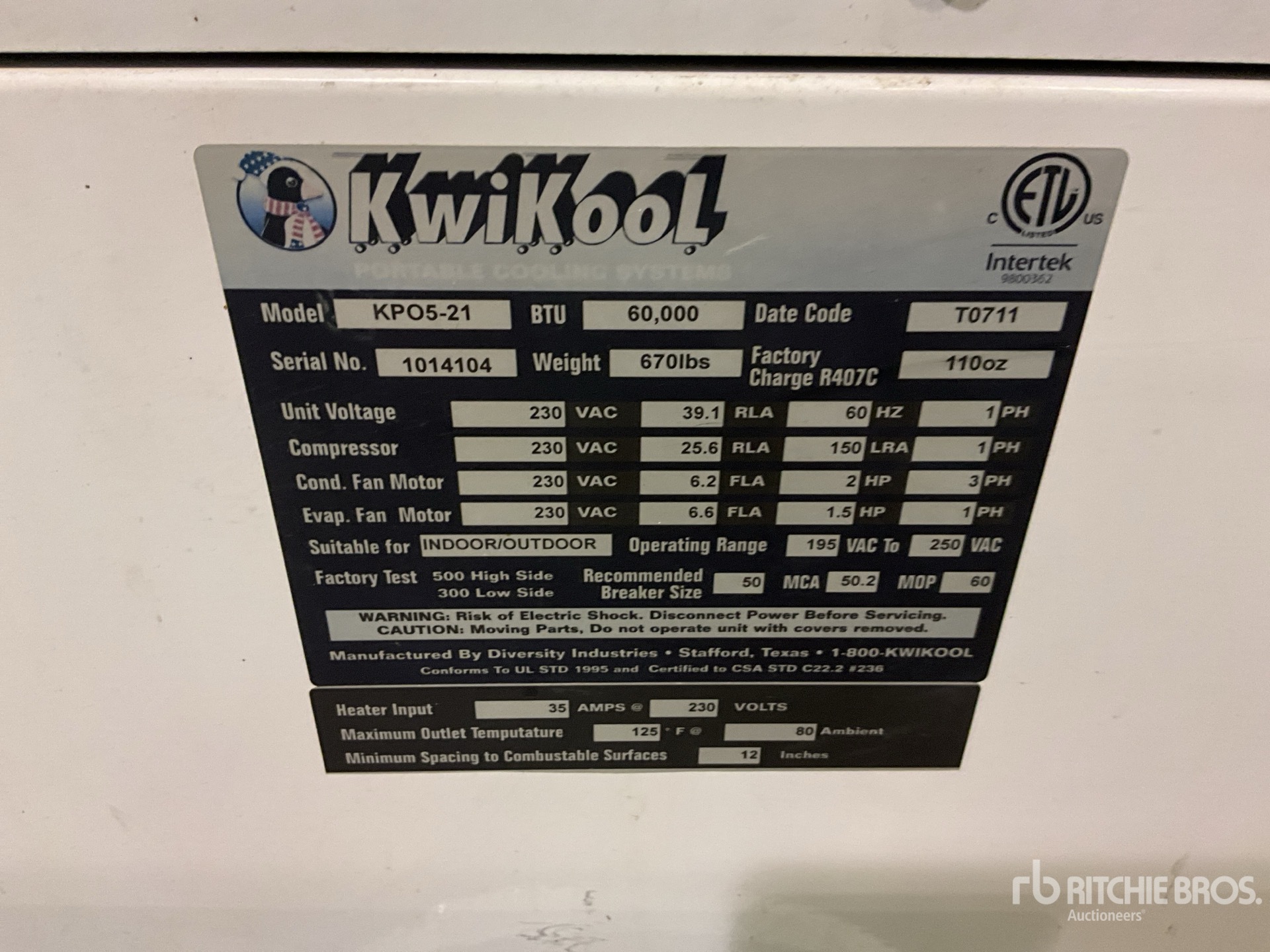 General Appearance with Serial Number / VIN