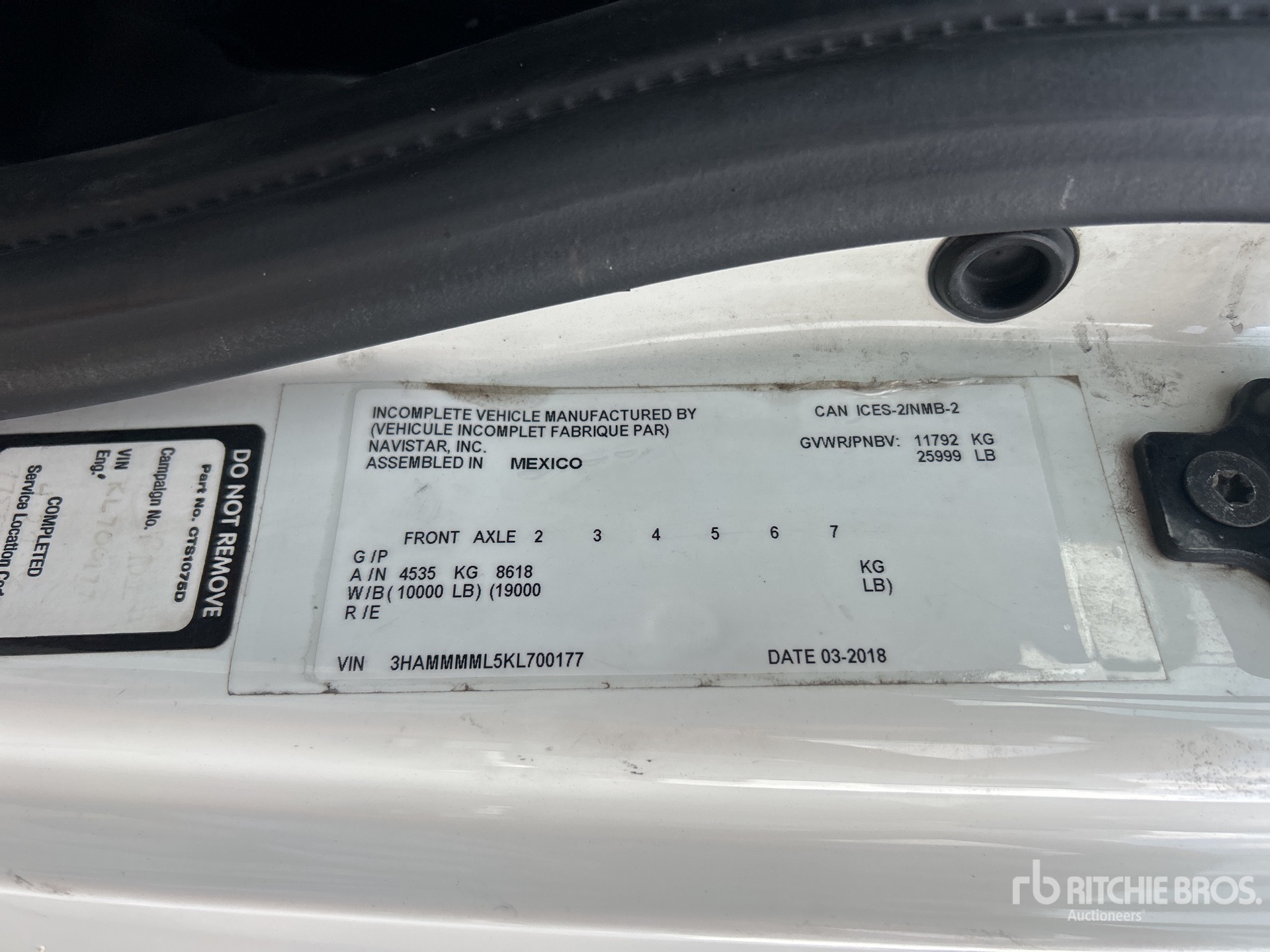 General Appearance with Serial Number / VIN