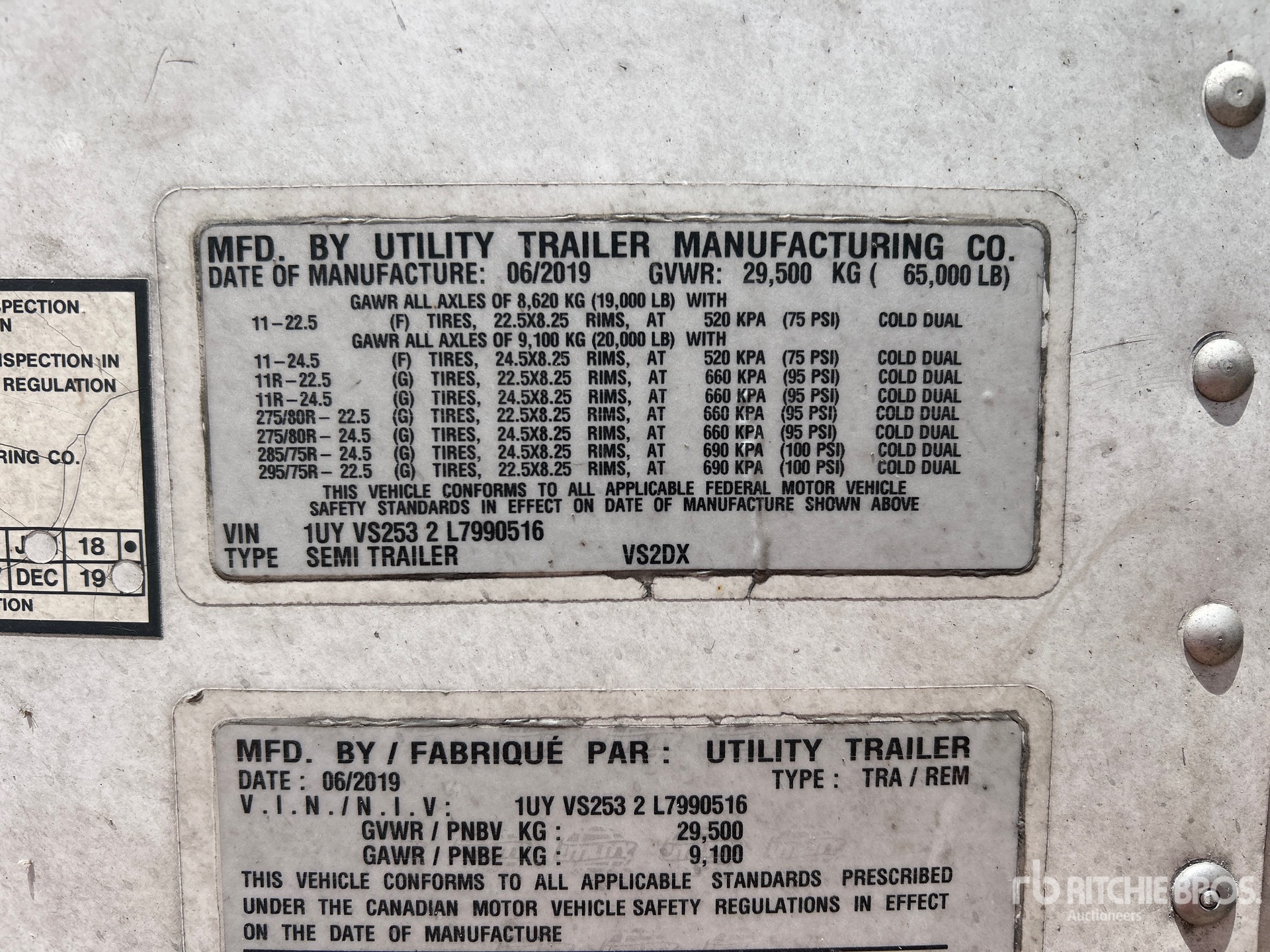 General Appearance with Serial Number / VIN