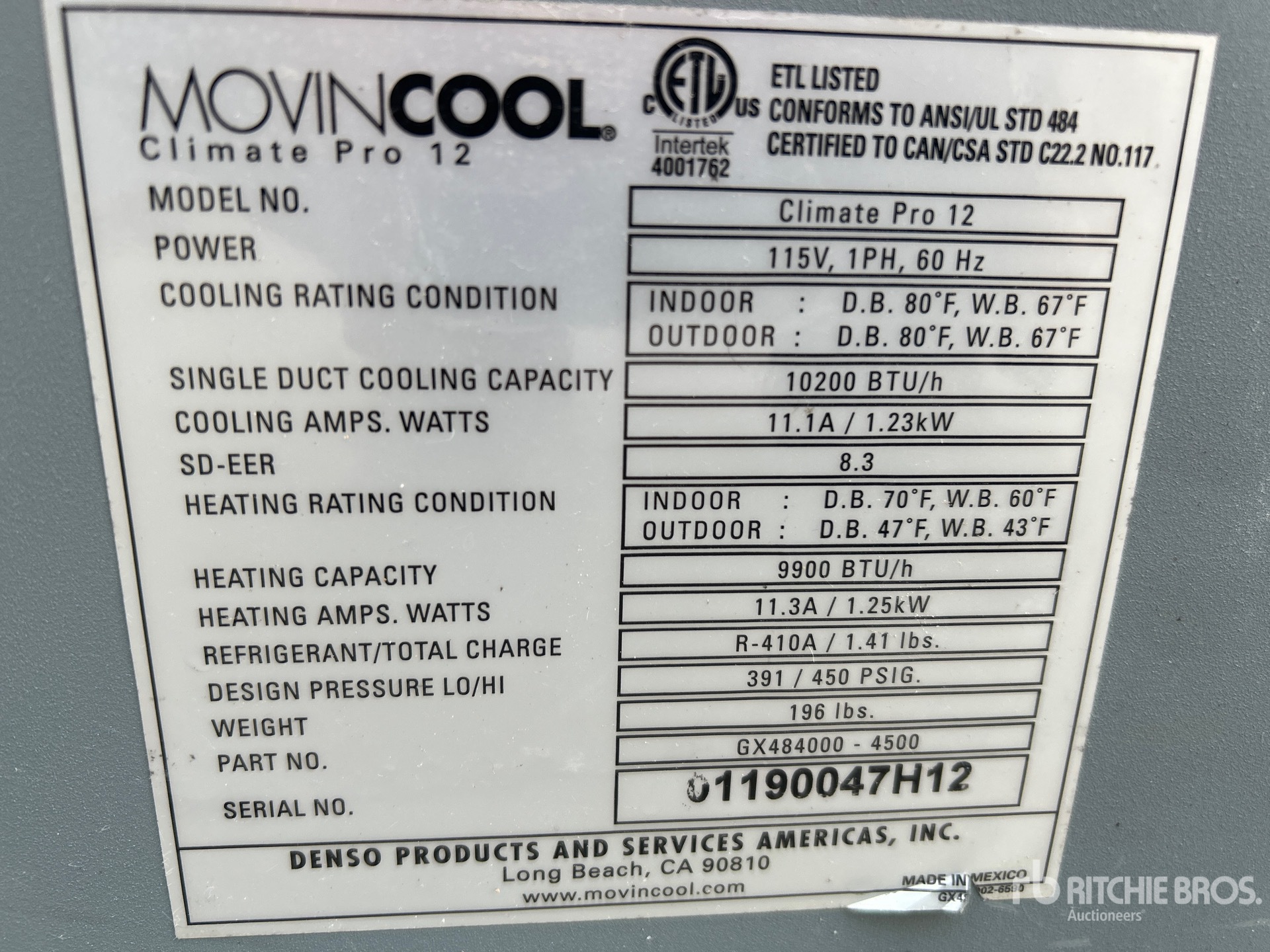 General Appearance with Serial Number / VIN