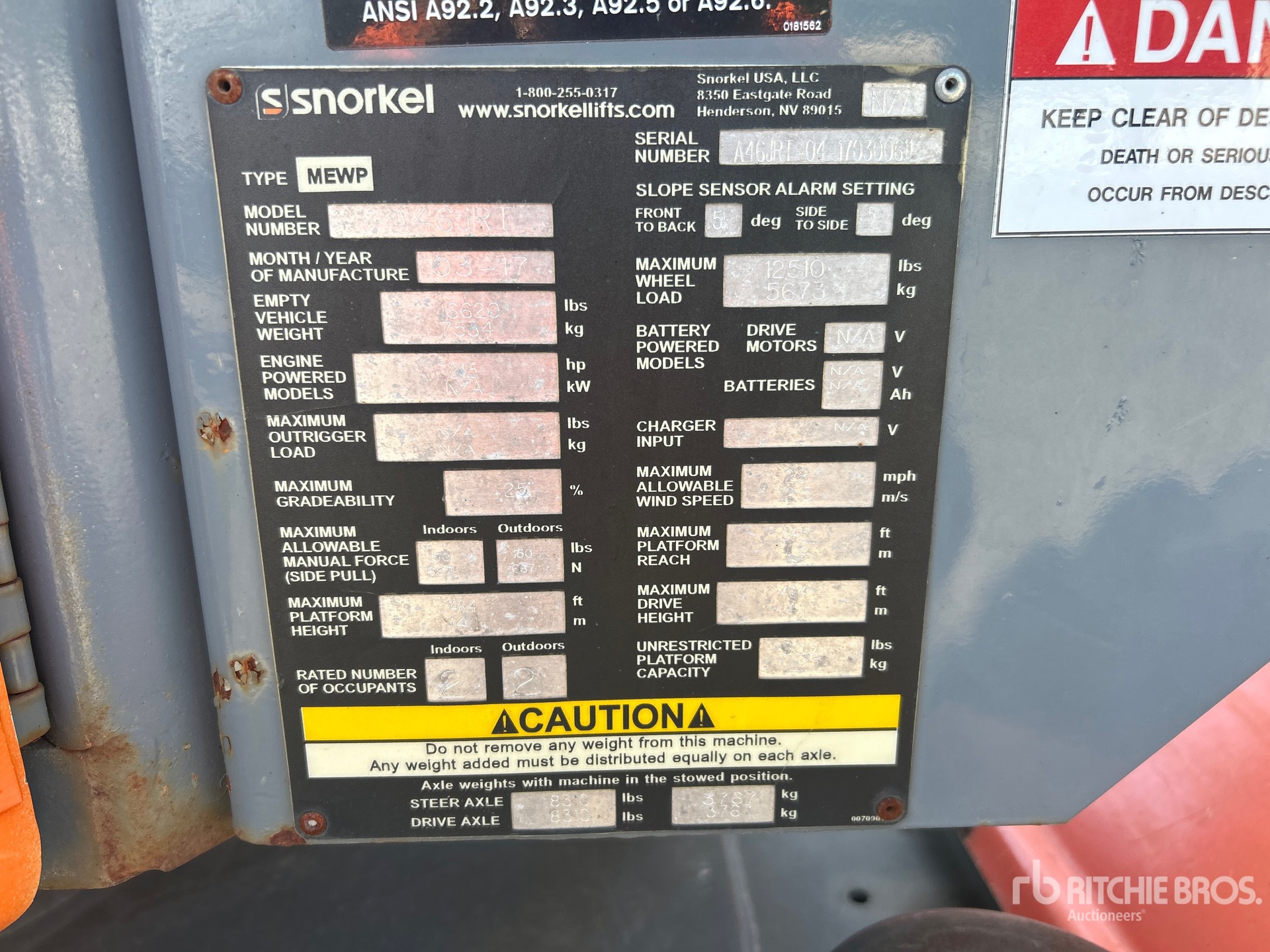 General Appearance with Serial Number / VIN