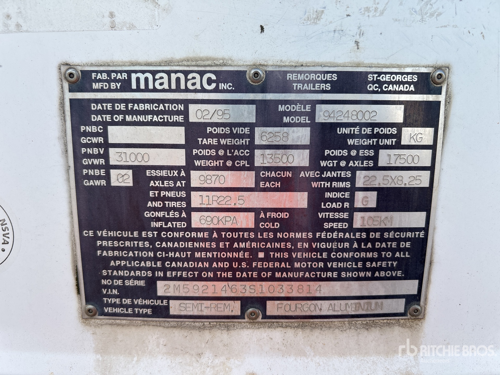General Appearance with Serial Number / VIN