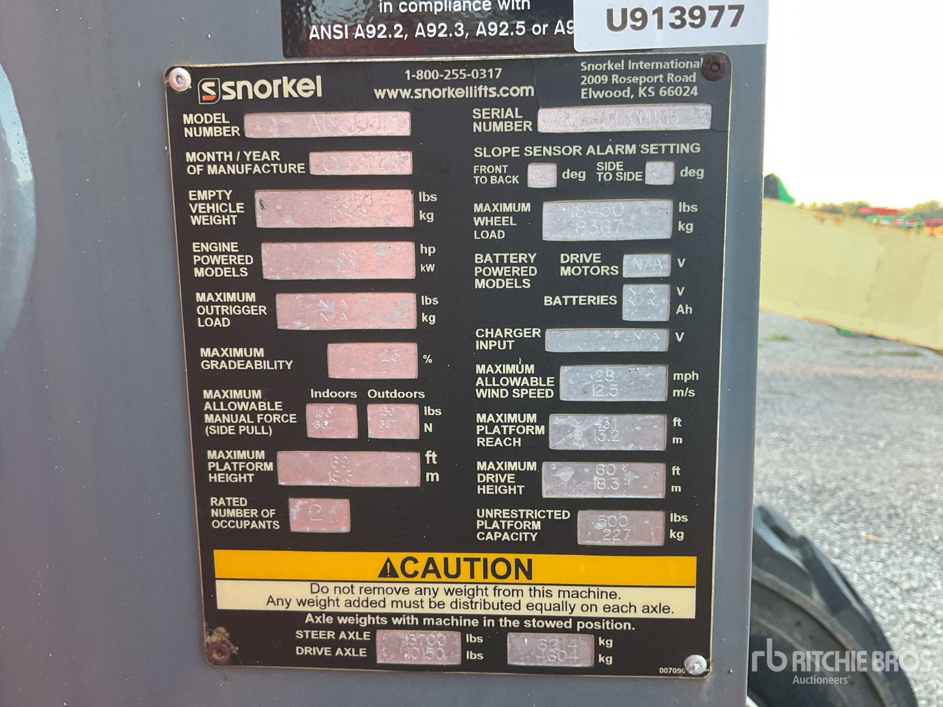General Appearance with Serial Number / VIN