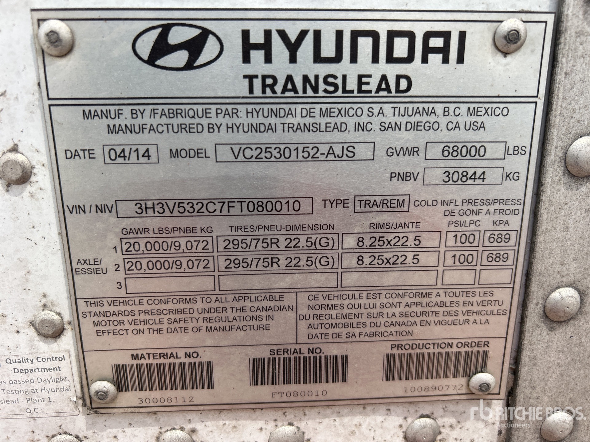 General Appearance with Serial Number / VIN