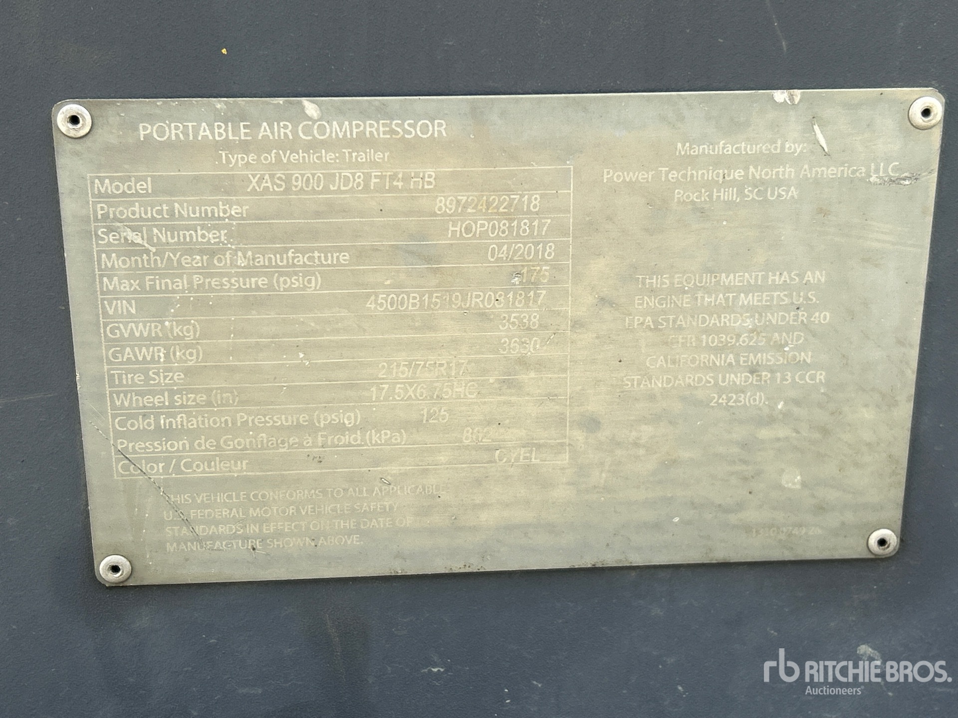 General Appearance with Serial Number / VIN
