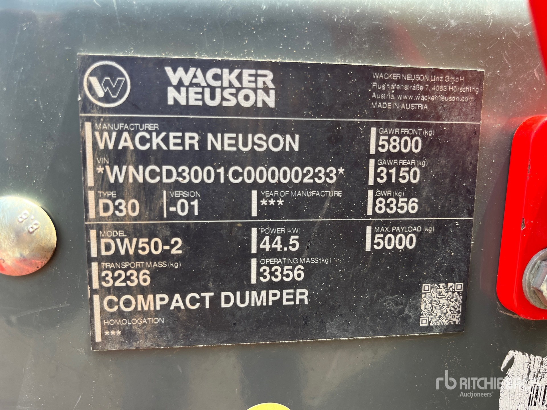 General Appearance with Serial Number / VIN