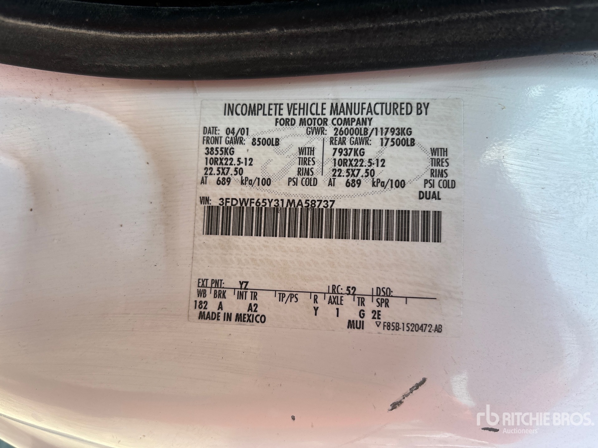 General Appearance with Serial Number / VIN