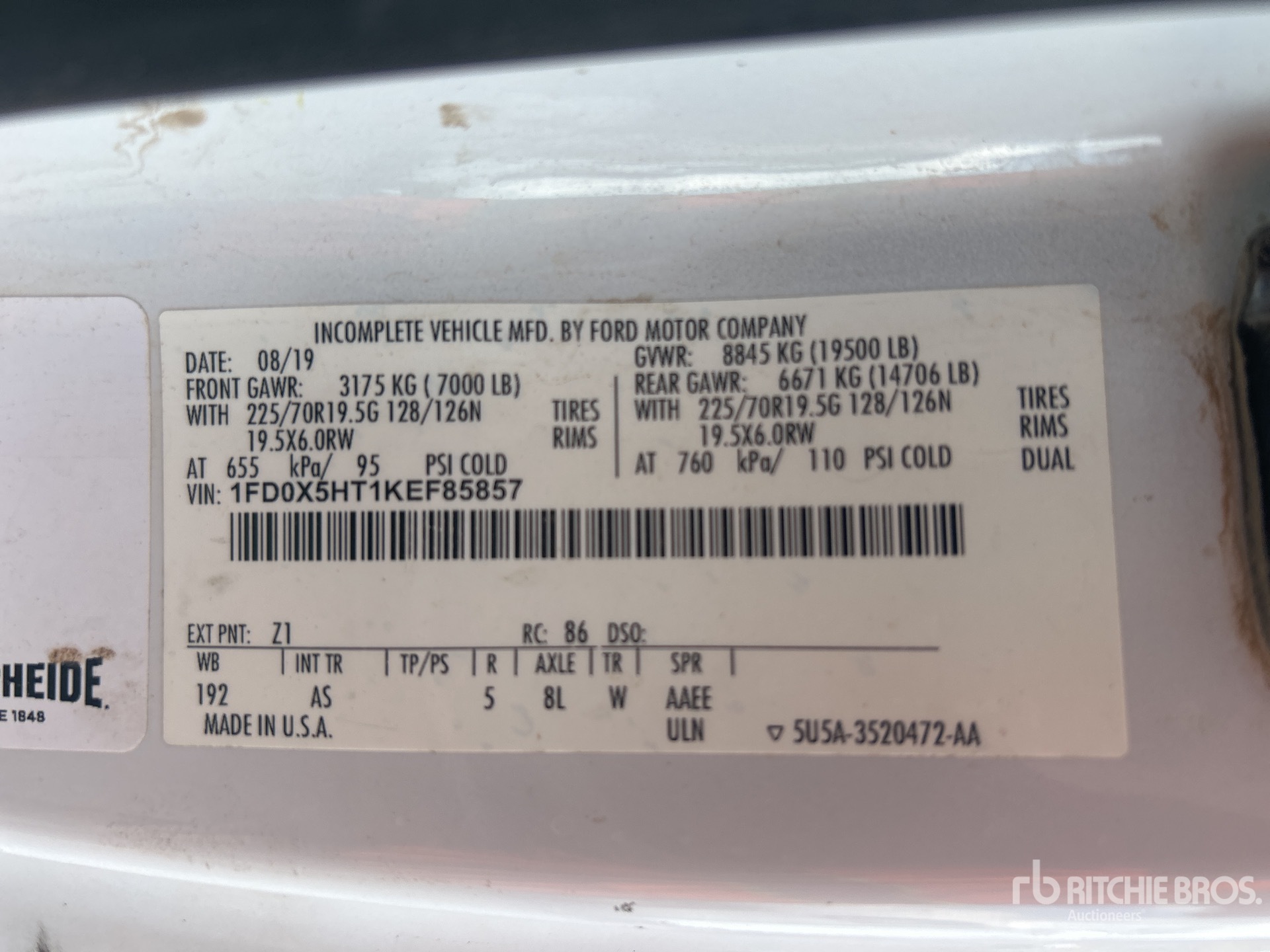 General Appearance with Serial Number / VIN