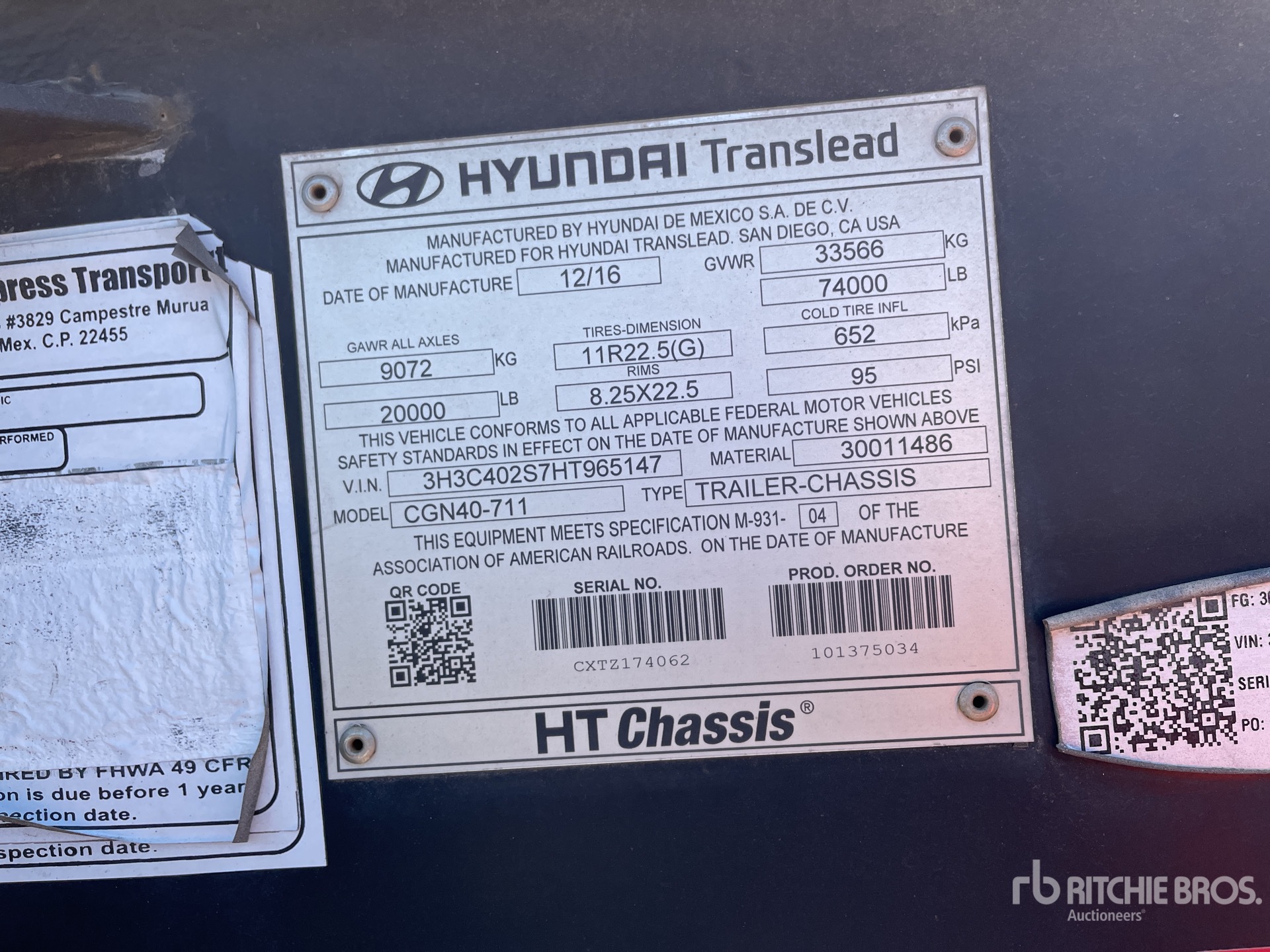 General Appearance with Serial Number / VIN