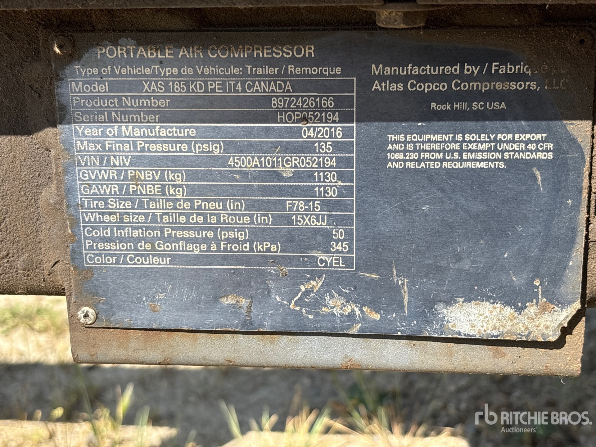 General Appearance with Serial Number / VIN