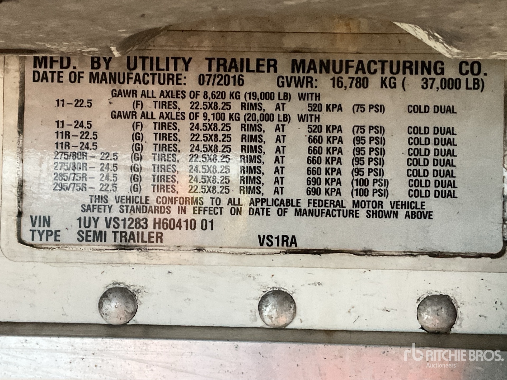 General Appearance with Serial Number / VIN