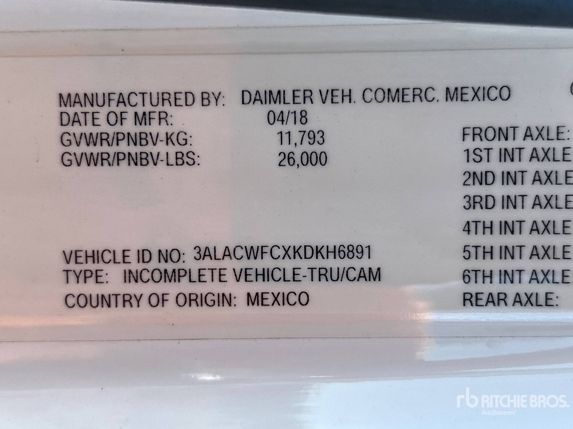 General Appearance with Serial Number / VIN