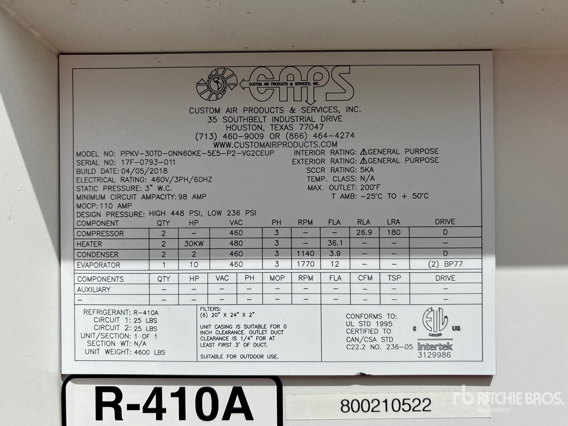 General Appearance with Serial Number / VIN