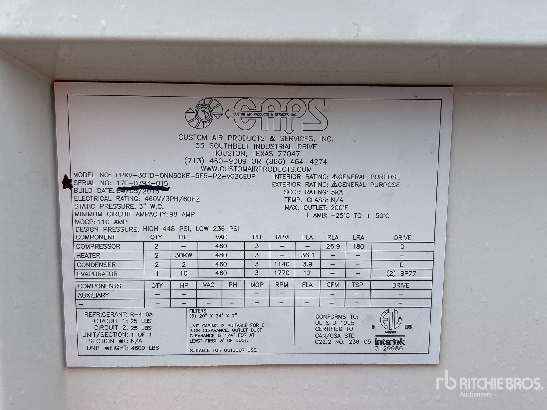 General Appearance with Serial Number / VIN