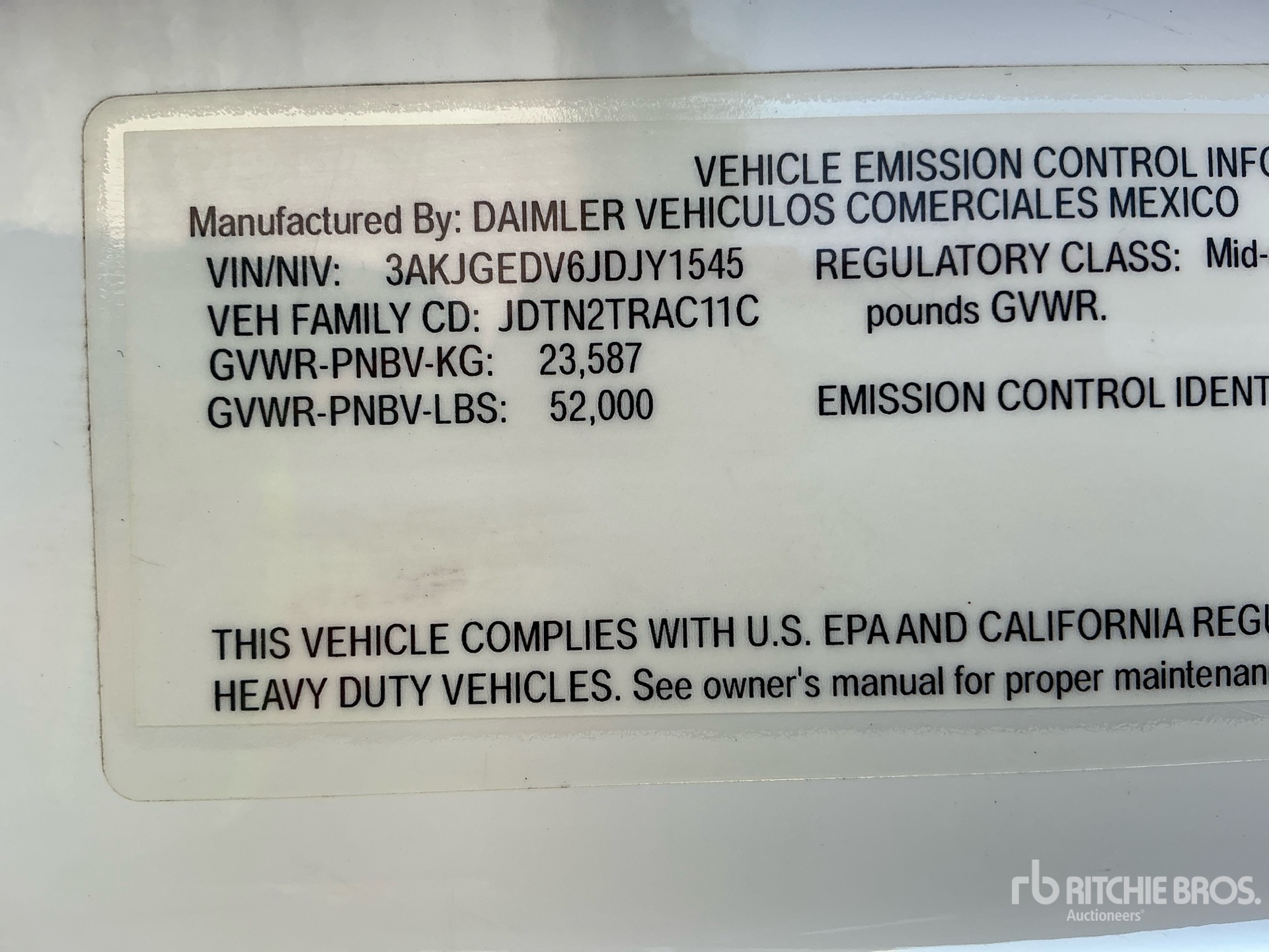 General Appearance with Serial Number / VIN