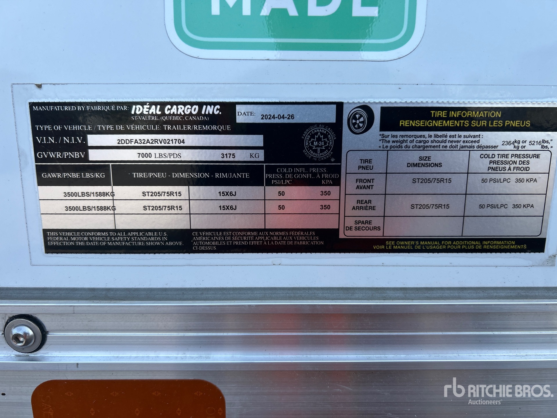 General Appearance with Serial Number / VIN