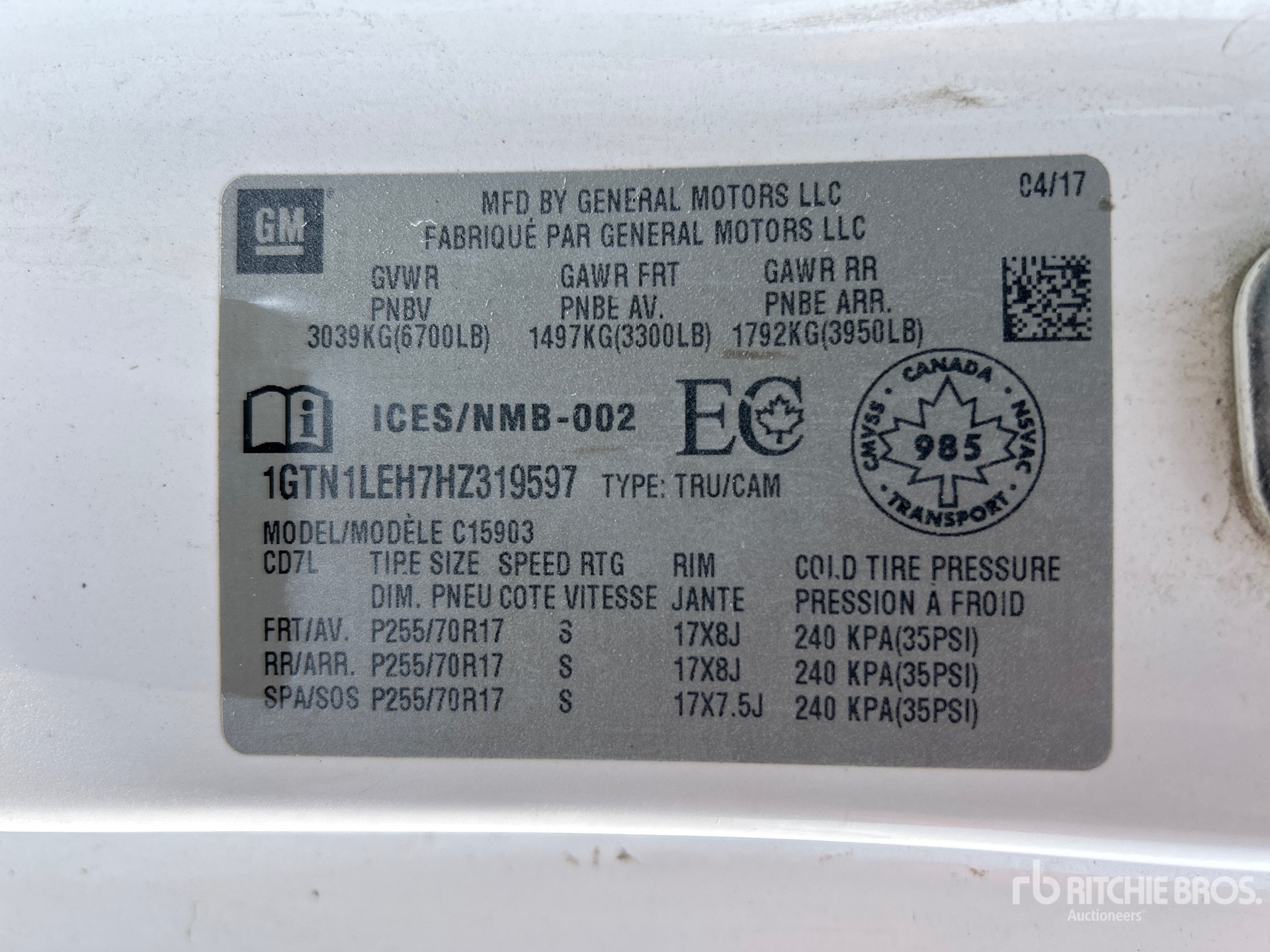 General Appearance with Serial Number / VIN
