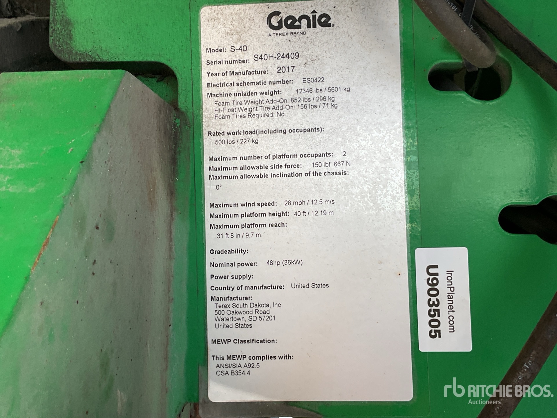 General Appearance with N.º de serie/VIN