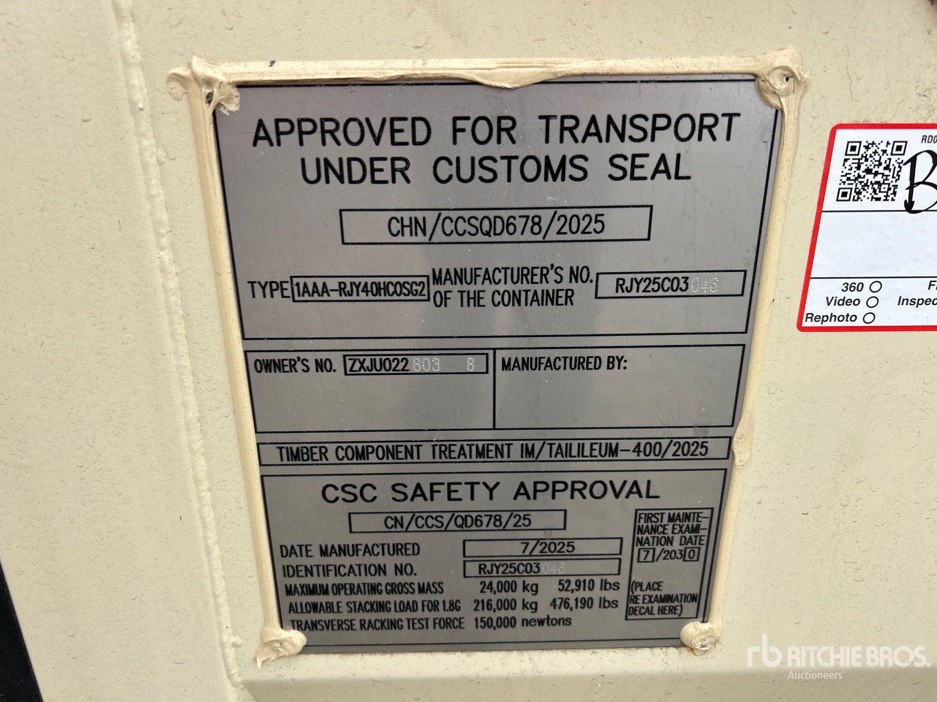 General Appearance with Serial Number / VIN