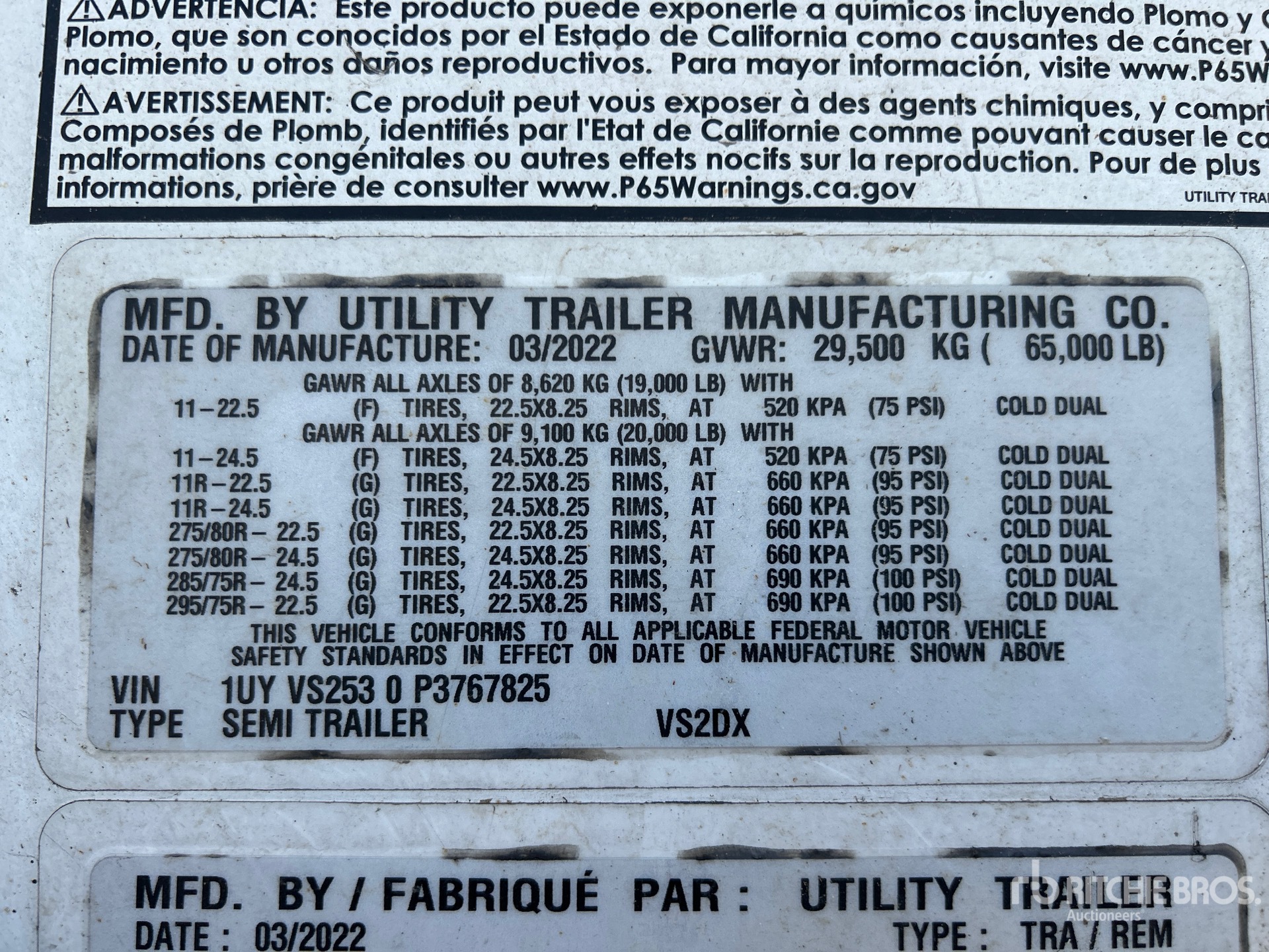 General Appearance with Serial Number / VIN