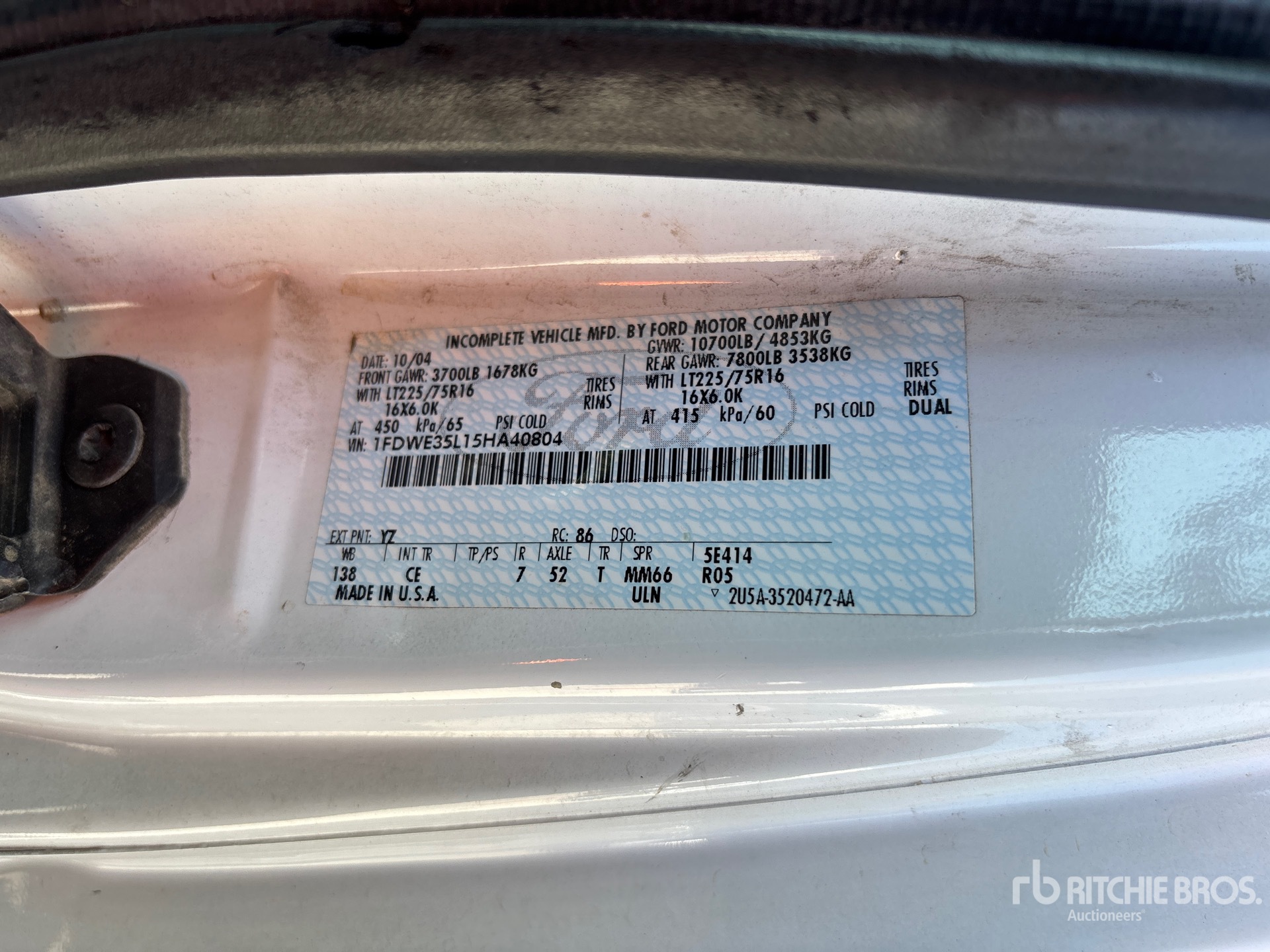 General Appearance with Serial Number / VIN