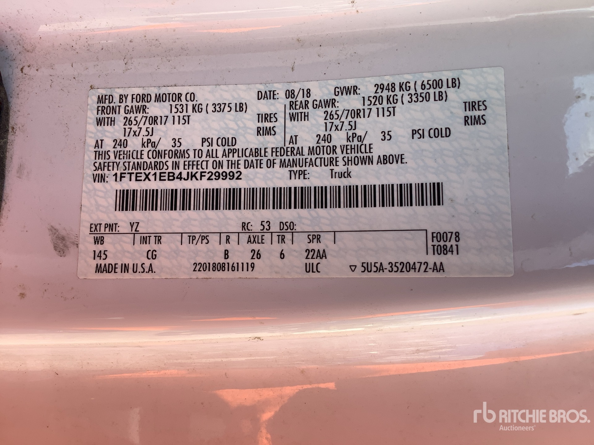 General Appearance with Serial Number / VIN