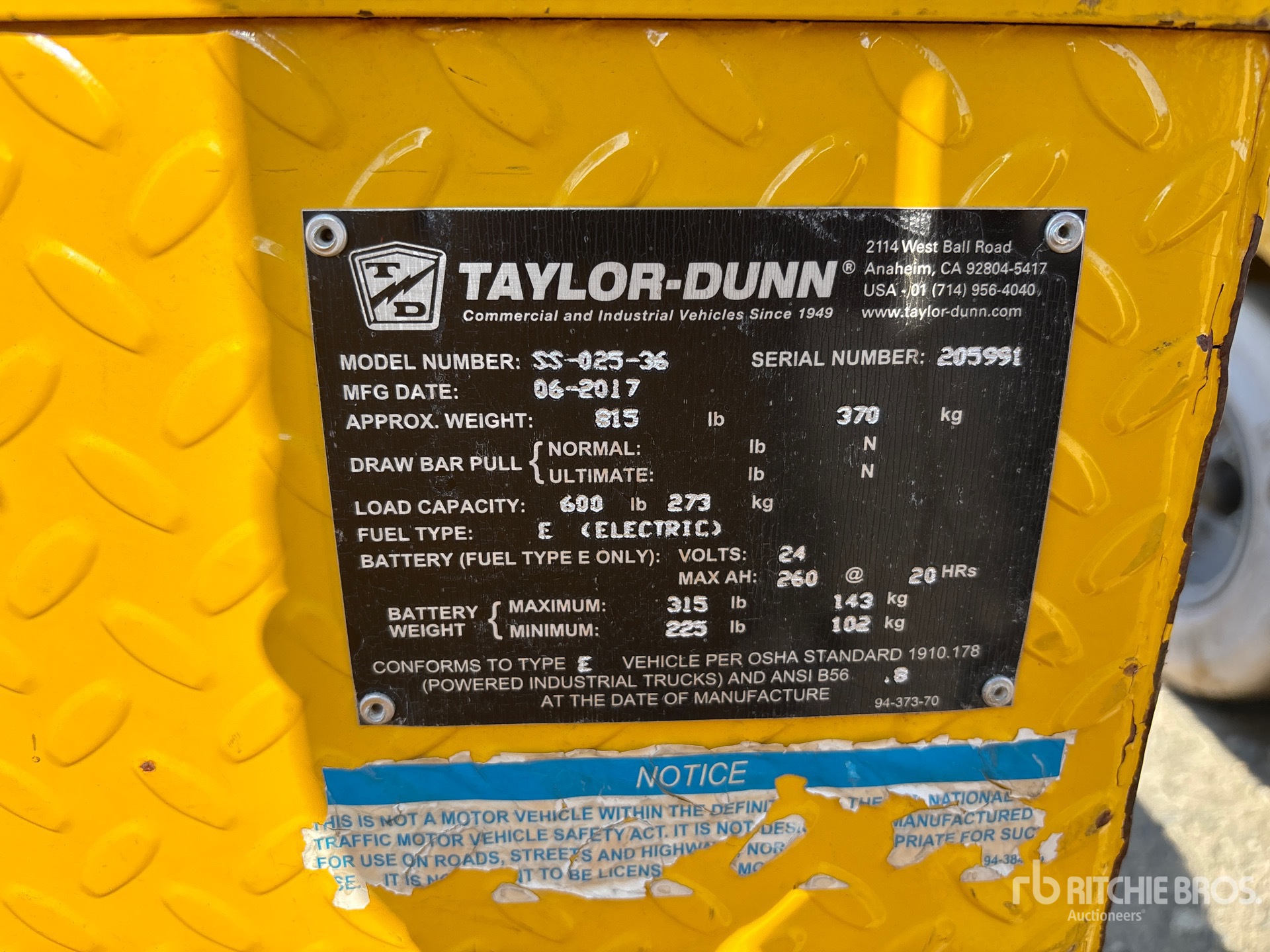 General Appearance with Serial Number / VIN