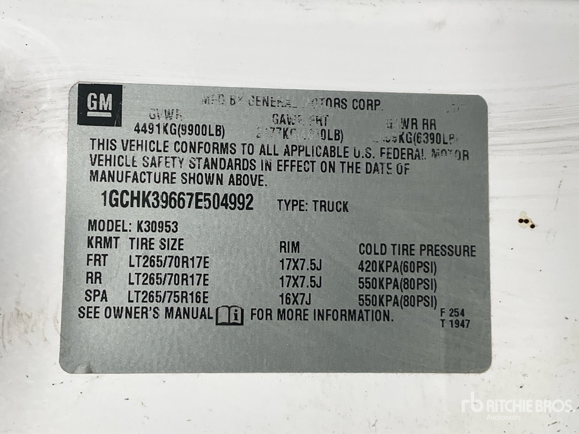 General Appearance with Serial Number / VIN