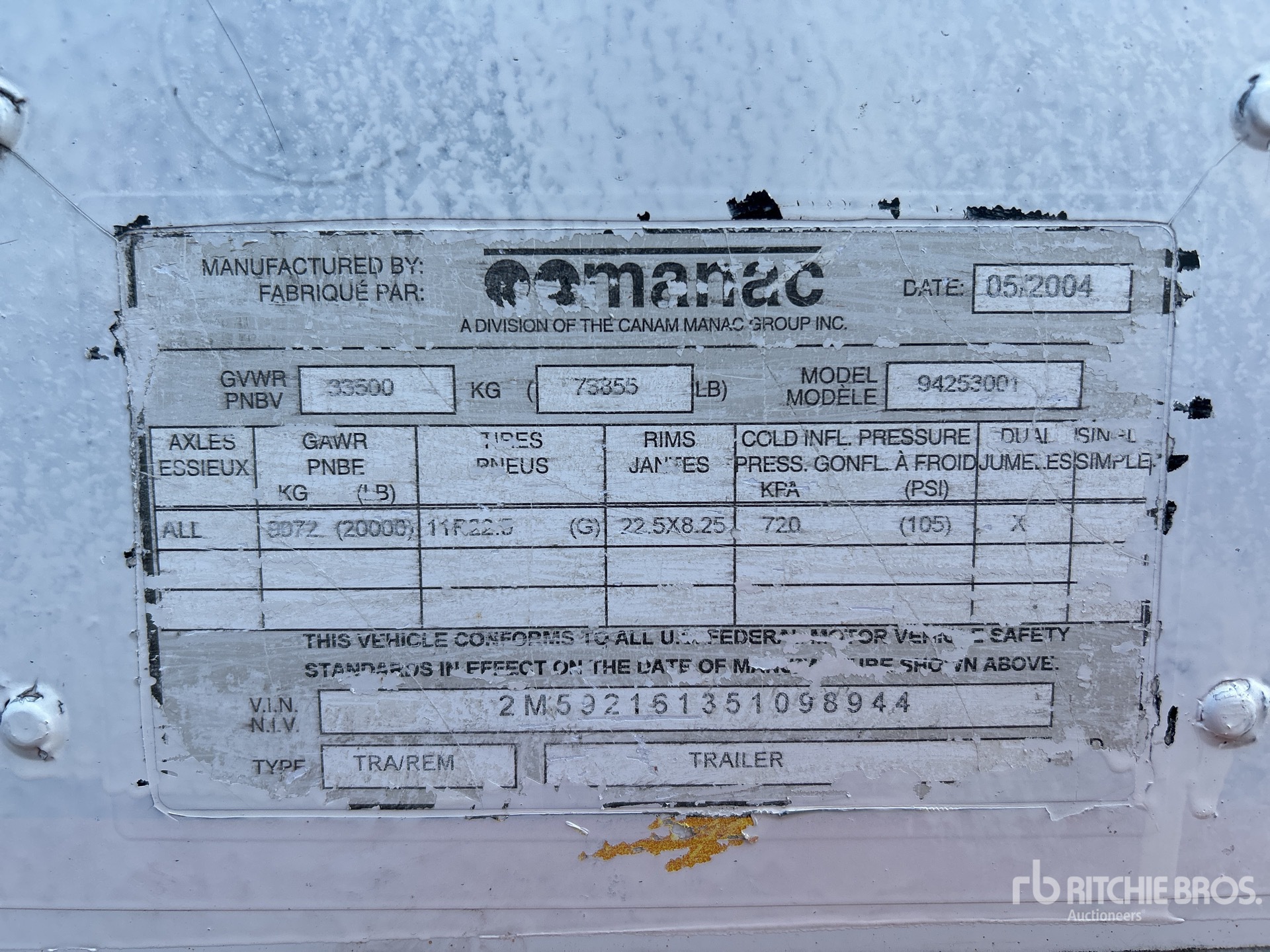 General Appearance with Serial Number / VIN