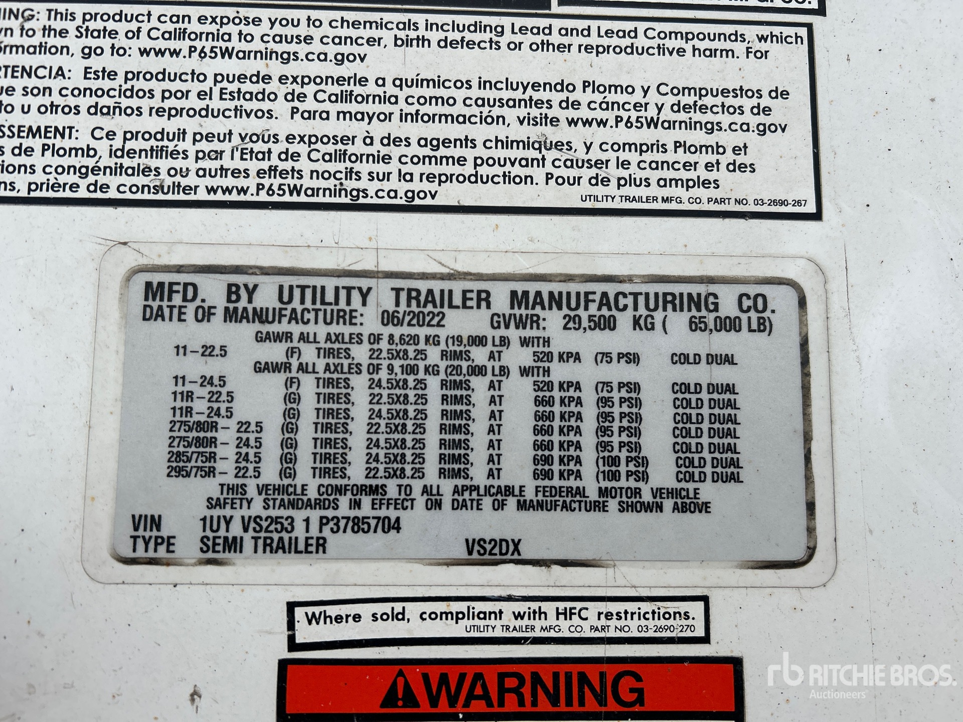 General Appearance with Serial Number / VIN