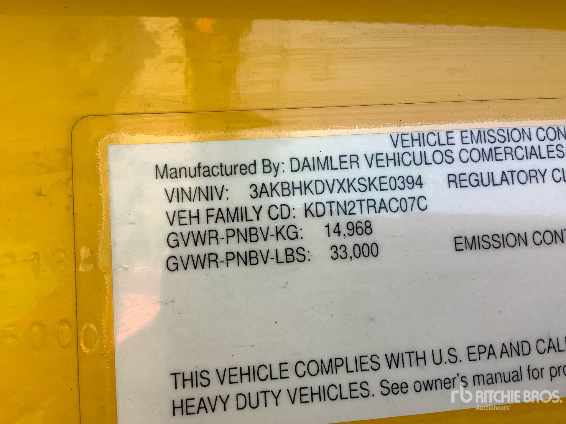 General Appearance with Serial Number / VIN