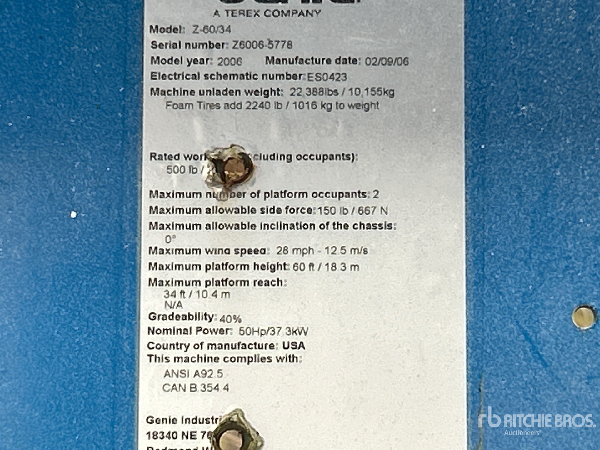 General Appearance with Serial Number / VIN