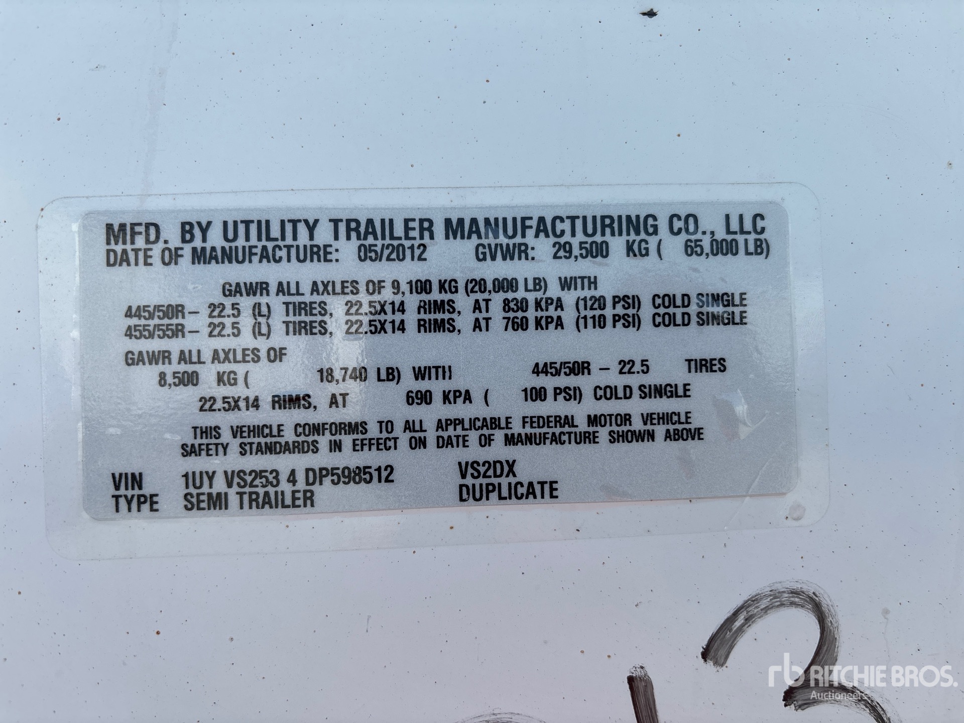 General Appearance with Serial Number / VIN