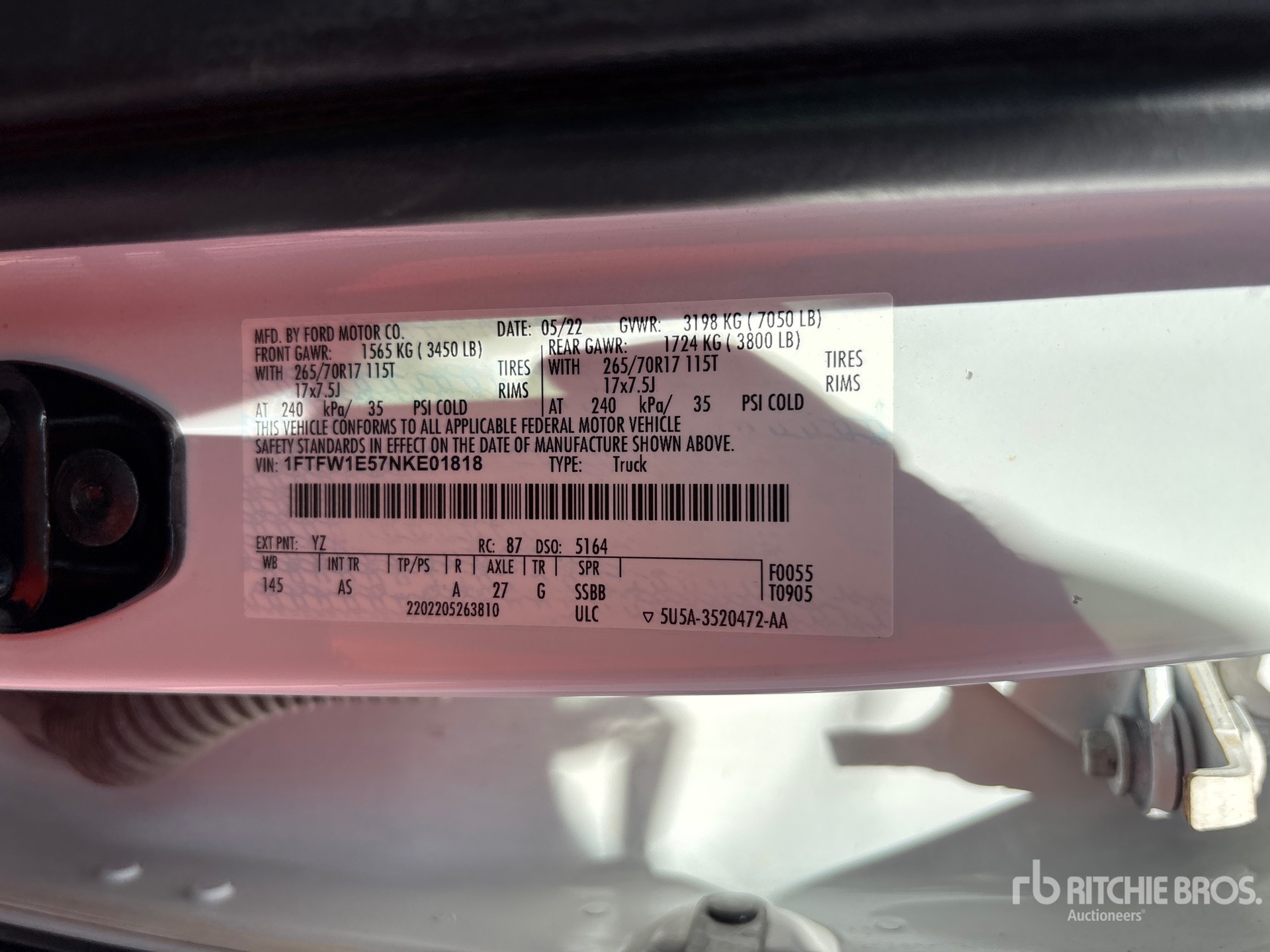 General Appearance with Serial Number / VIN