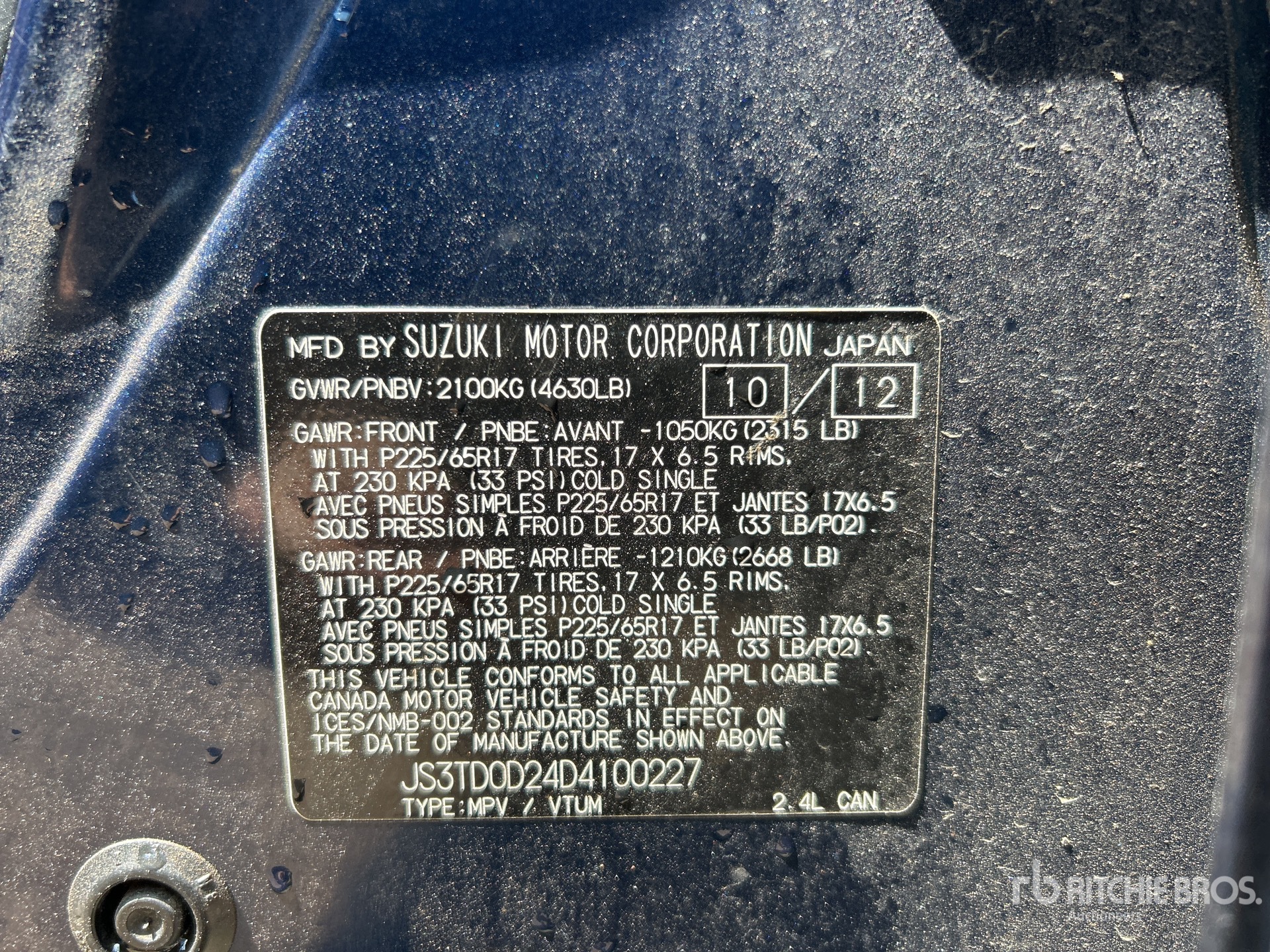 General Appearance with Serial Number / VIN