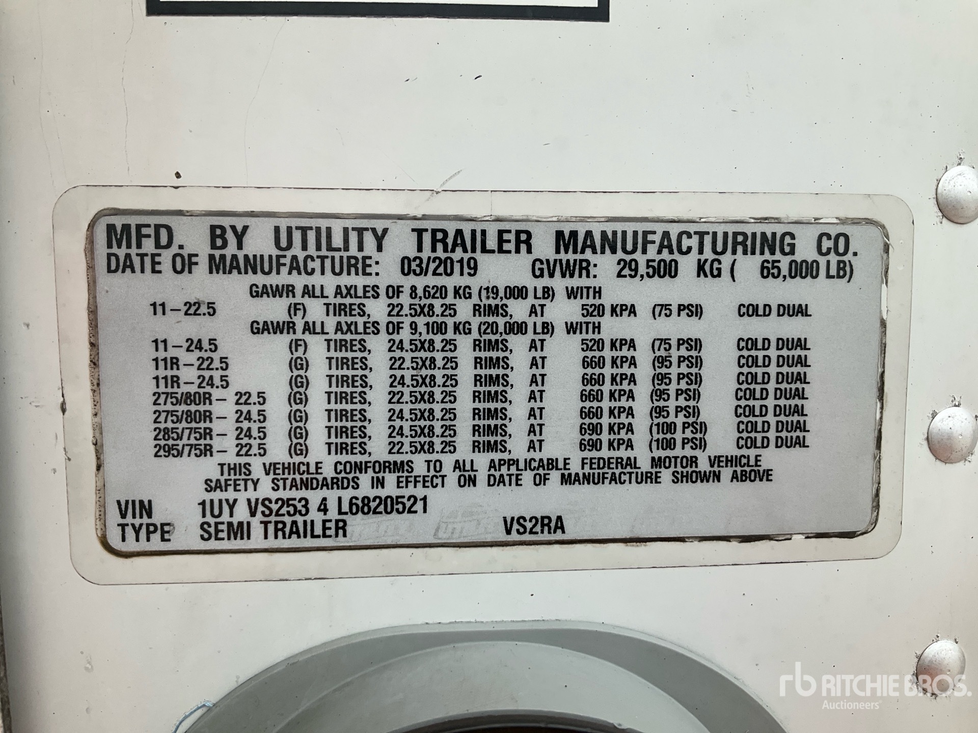 General Appearance with Serial Number / VIN