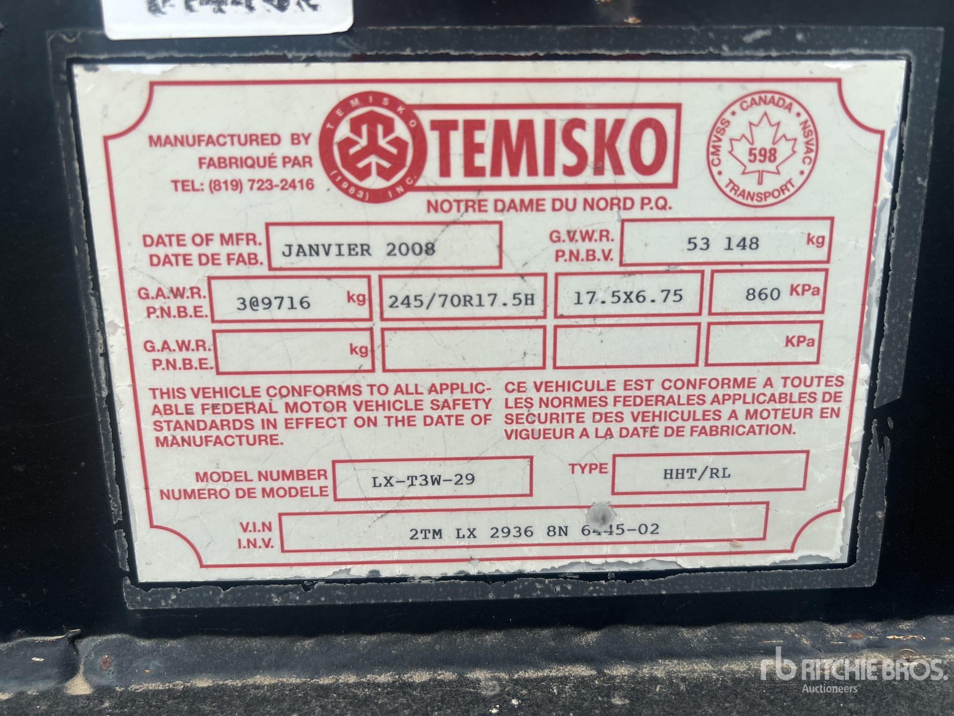 General Appearance with Serial Number / VIN