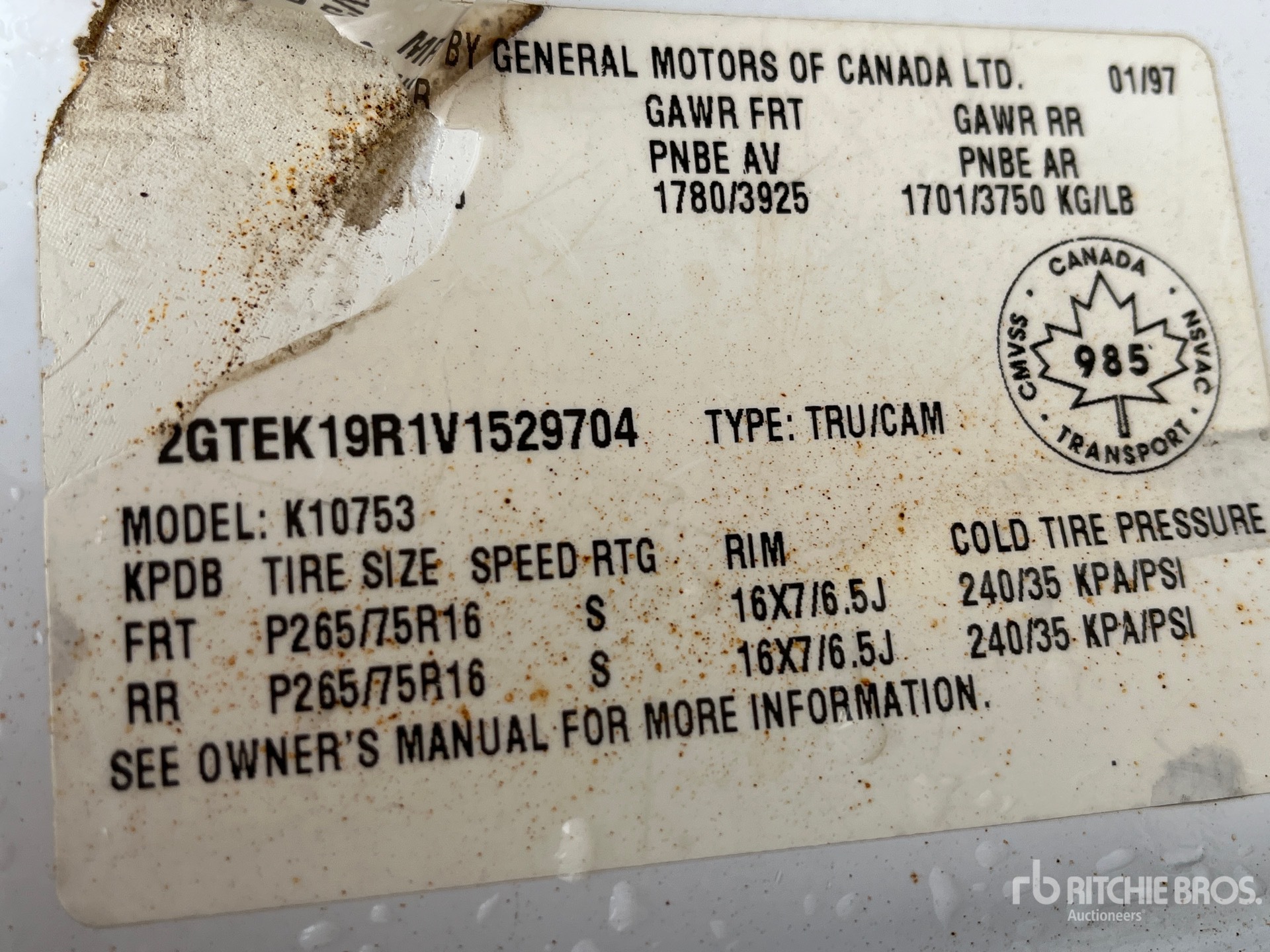 General Appearance with Serial Number / VIN