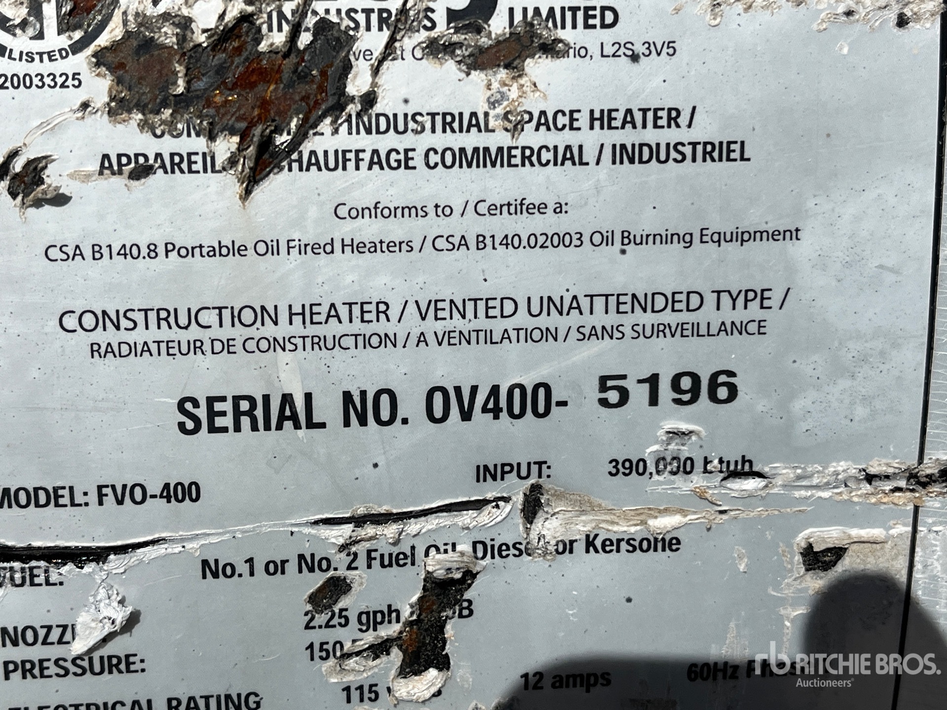General Appearance with Serial Number / VIN