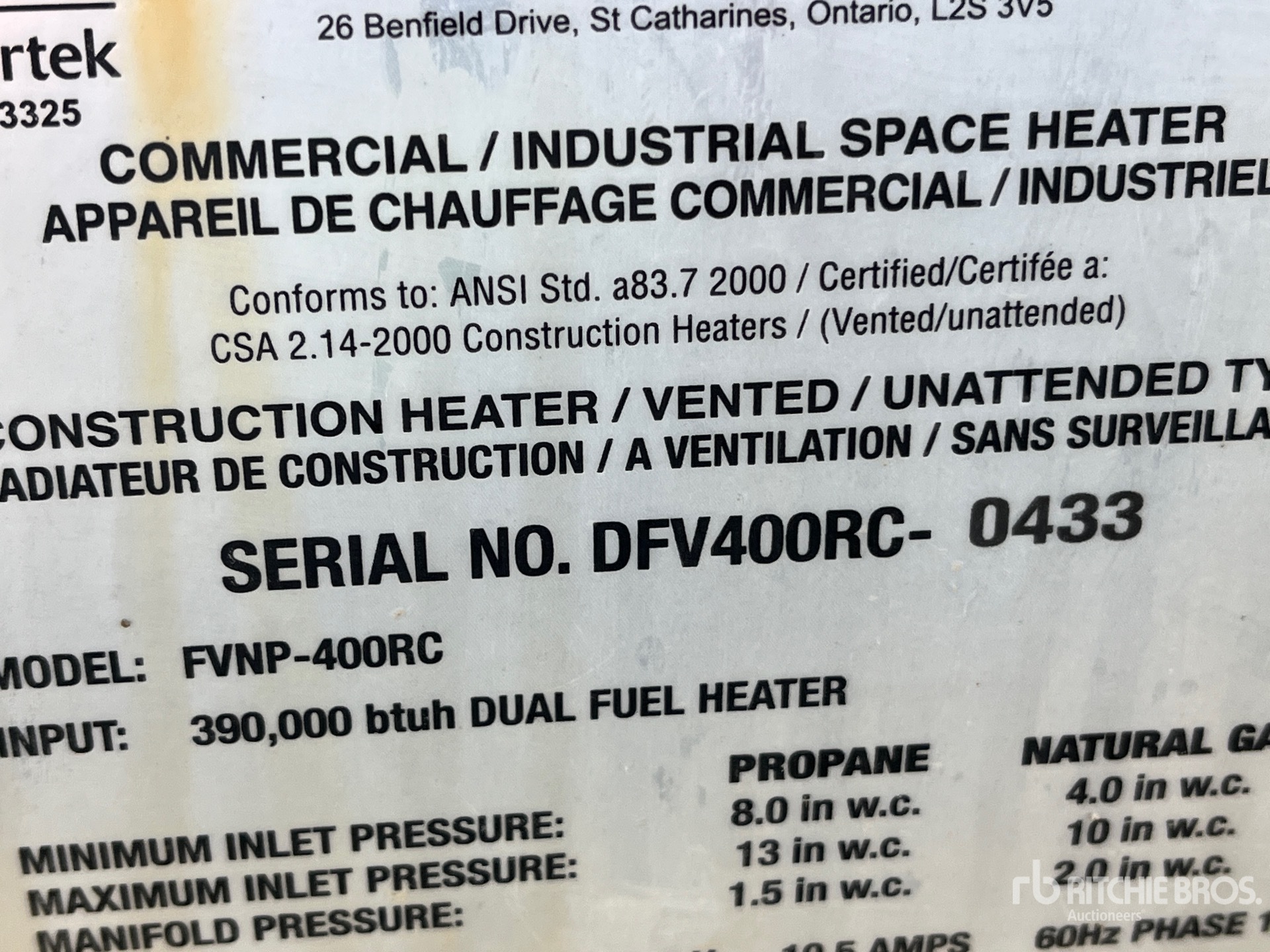 General Appearance with Serial Number / VIN