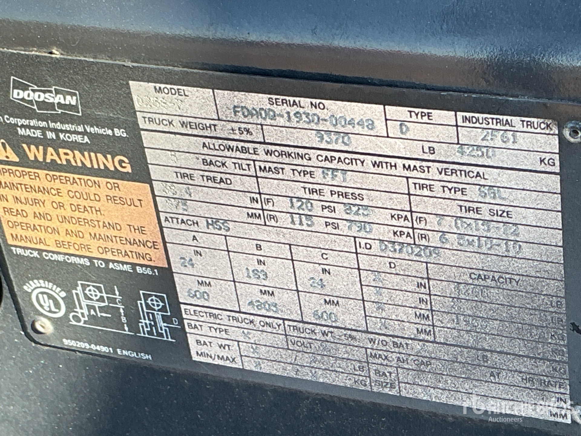 General Appearance with Serial Number / VIN