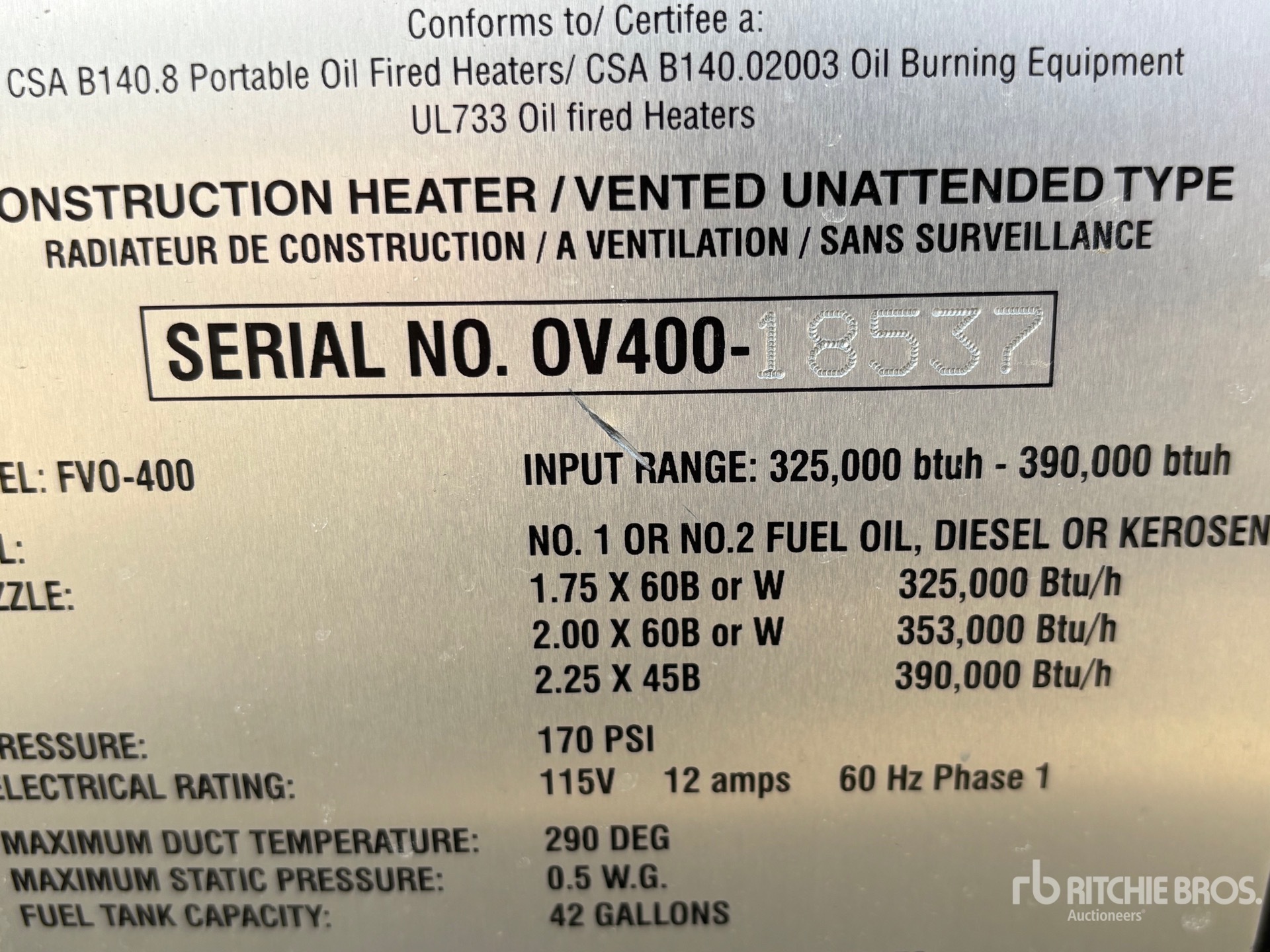 General Appearance with Serial Number / VIN