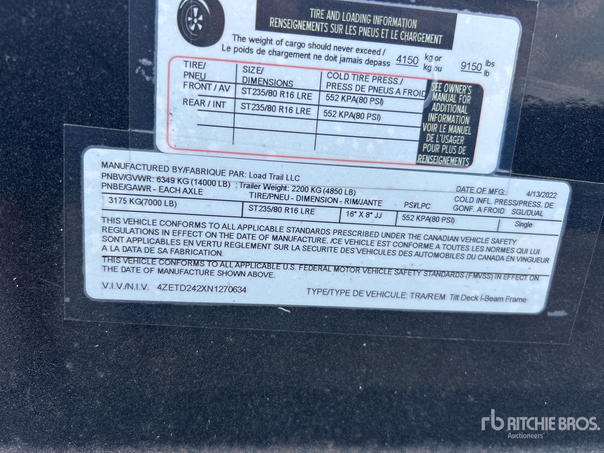 General Appearance with Serial Number / VIN