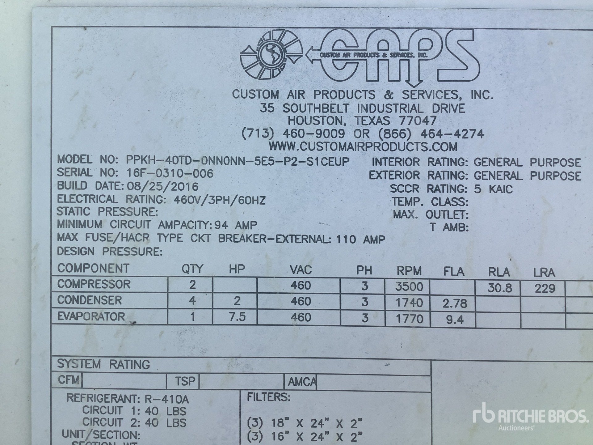 General Appearance with Serial Number / VIN