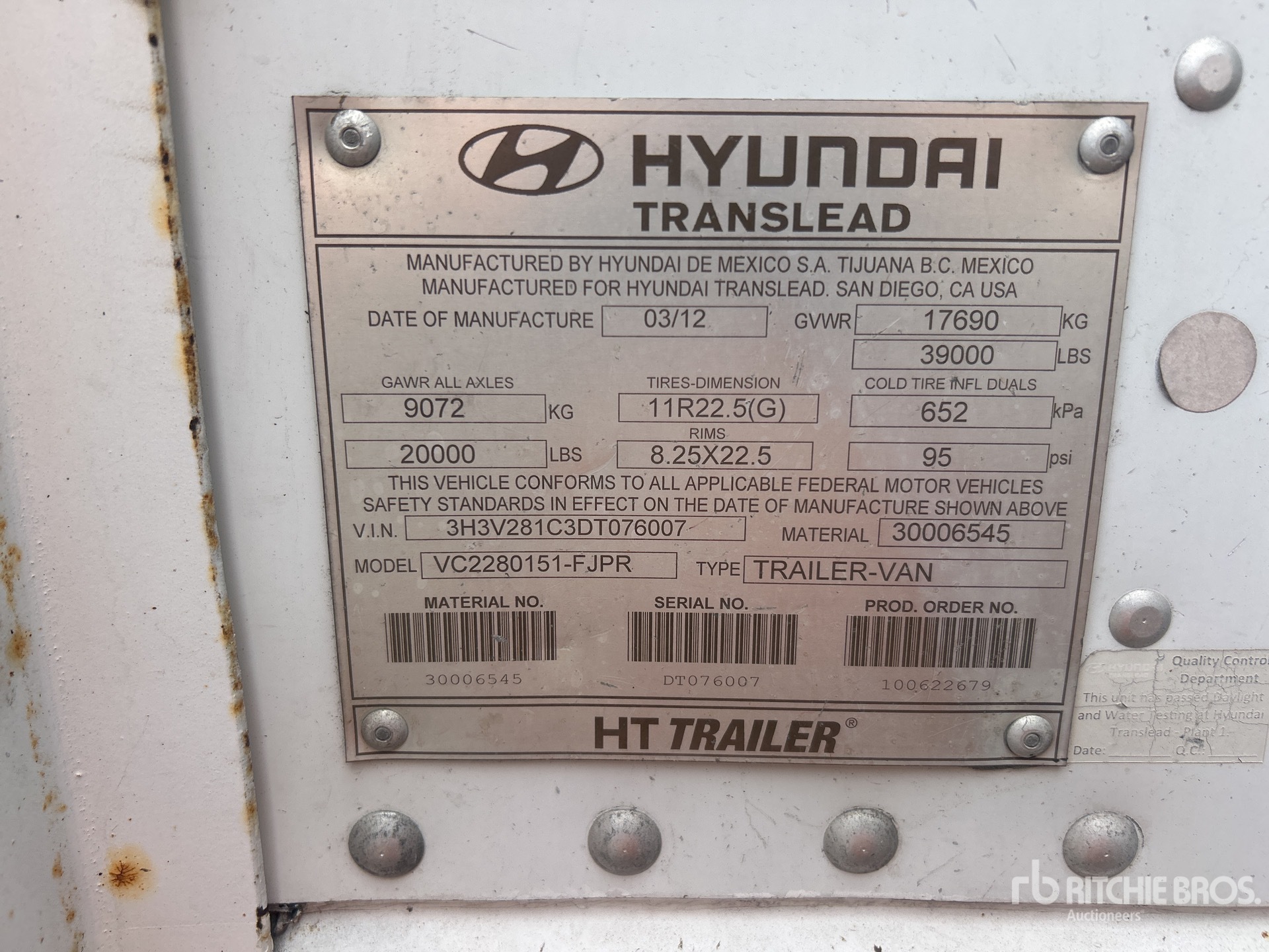 General Appearance with Serial Number / VIN