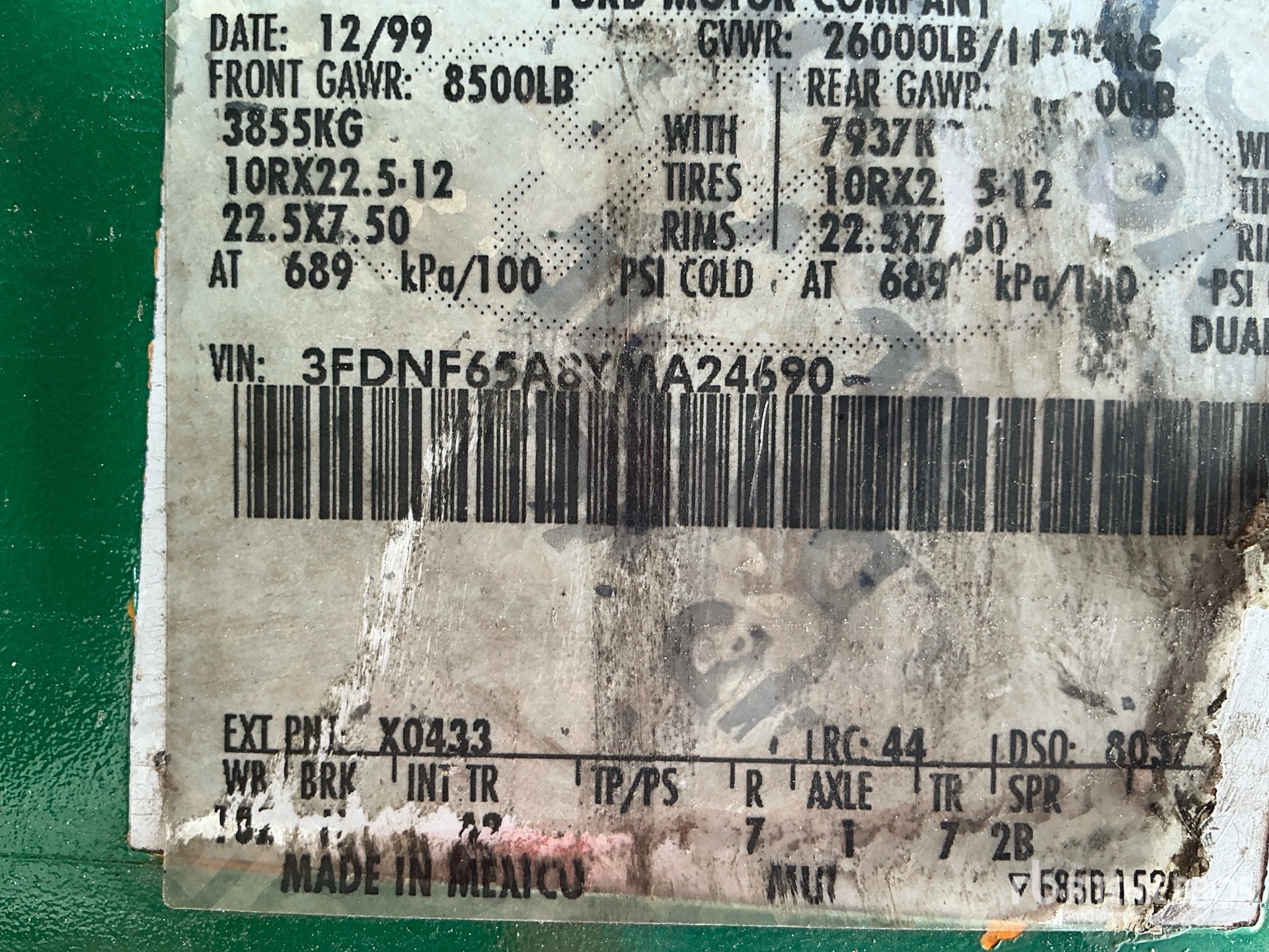 General Appearance with Serial Number / VIN