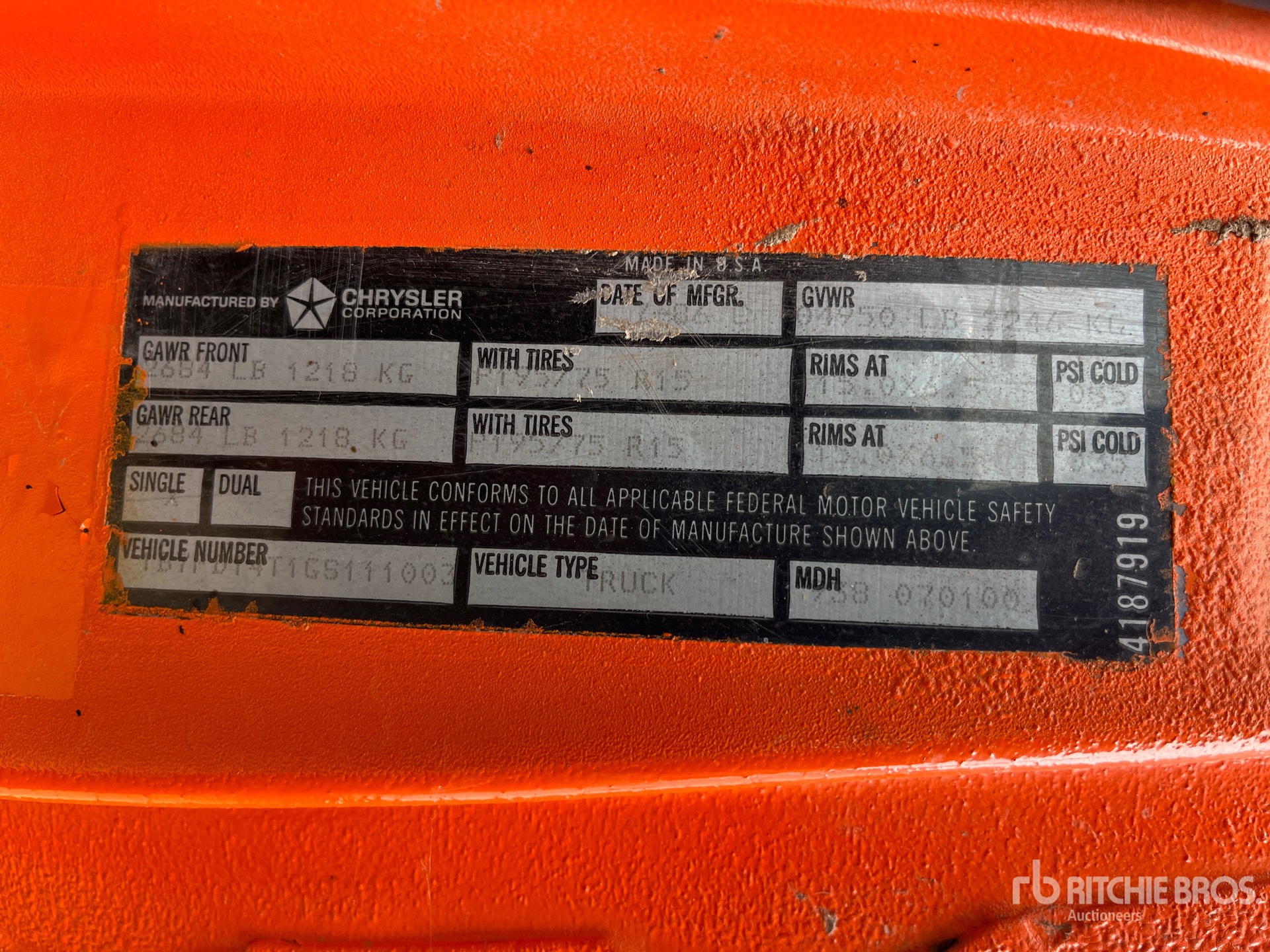 General Appearance with Second Serial Number/VIN Photo