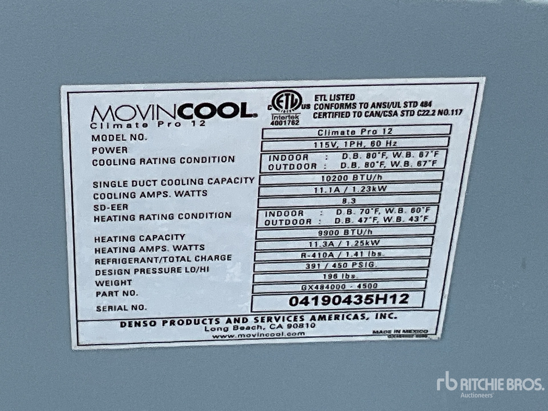 General Appearance with Serial Number / VIN
