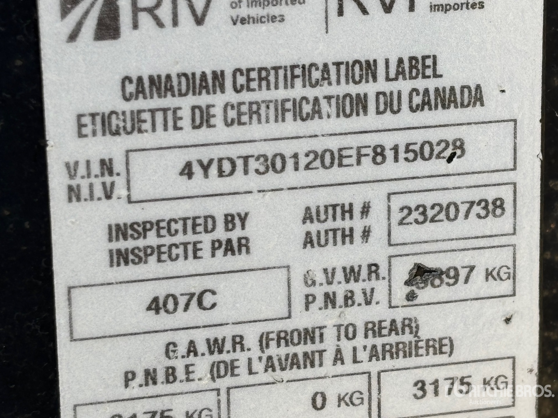 General Appearance with Serial Number / VIN