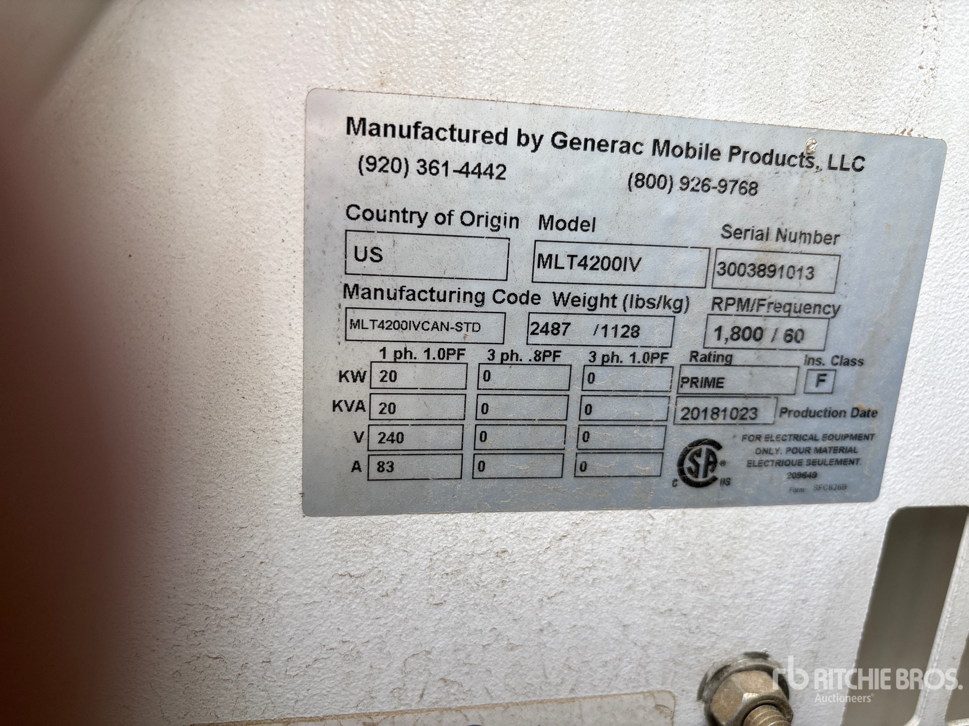 General Appearance with Unit Serial Number